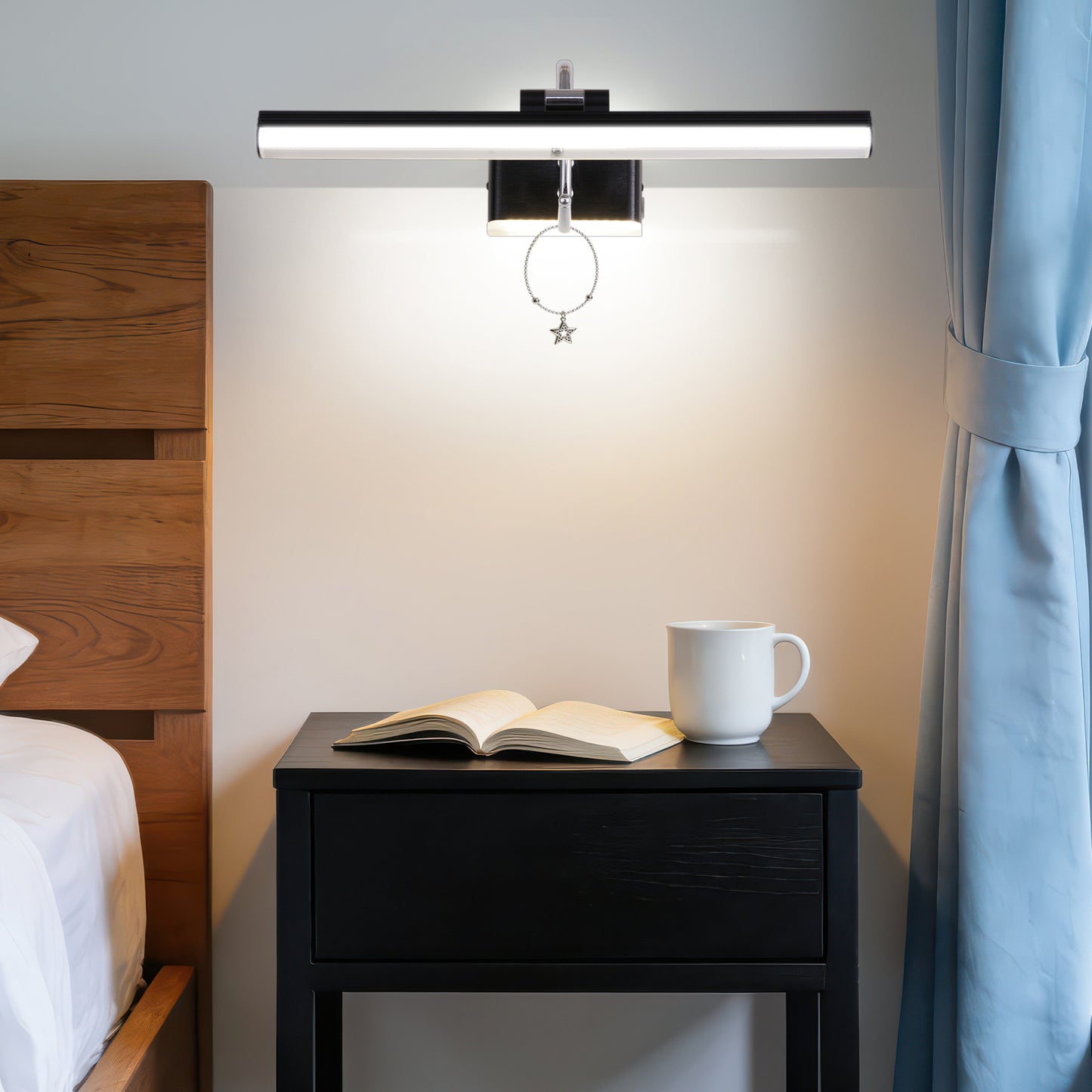 Modern Black Bathroom Light Fixtures 16.3 inch Led Vanity Lights,8W,Rotatable & Dimmable Bar Bathroom Lighting fixtures Over Mirror,4000K Natural White Wall Light Fixtures for Indoor