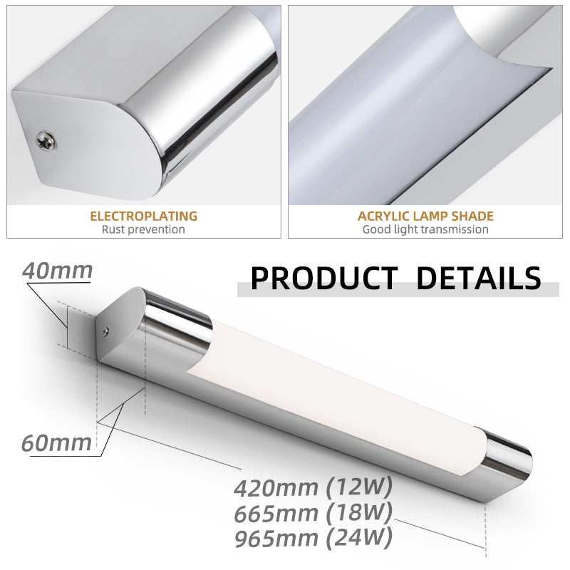 Stock IP44 Modern Chrome Finish Mirror LED Wall Lamp for Home Indoor Living Room Bedroom Corridor Hallway Lighting
