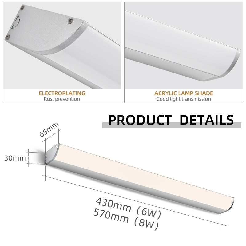 Indoor LED Aluminum Wall Light Fixture IP44 Bathroom Vanity Lamp with 6W/8W Modern Design for Hotel & Home Use