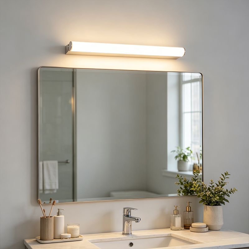 Crescentic Chrome Stainless Steel LED Bathroom Vanity Light Modern Half Moon Shape IP44 Waterproof 2700K Warm White Wall