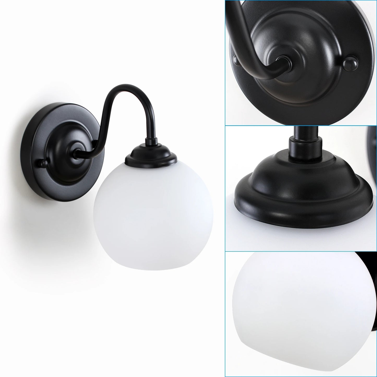 Round Black Glass Wall Light (Include Bulb)