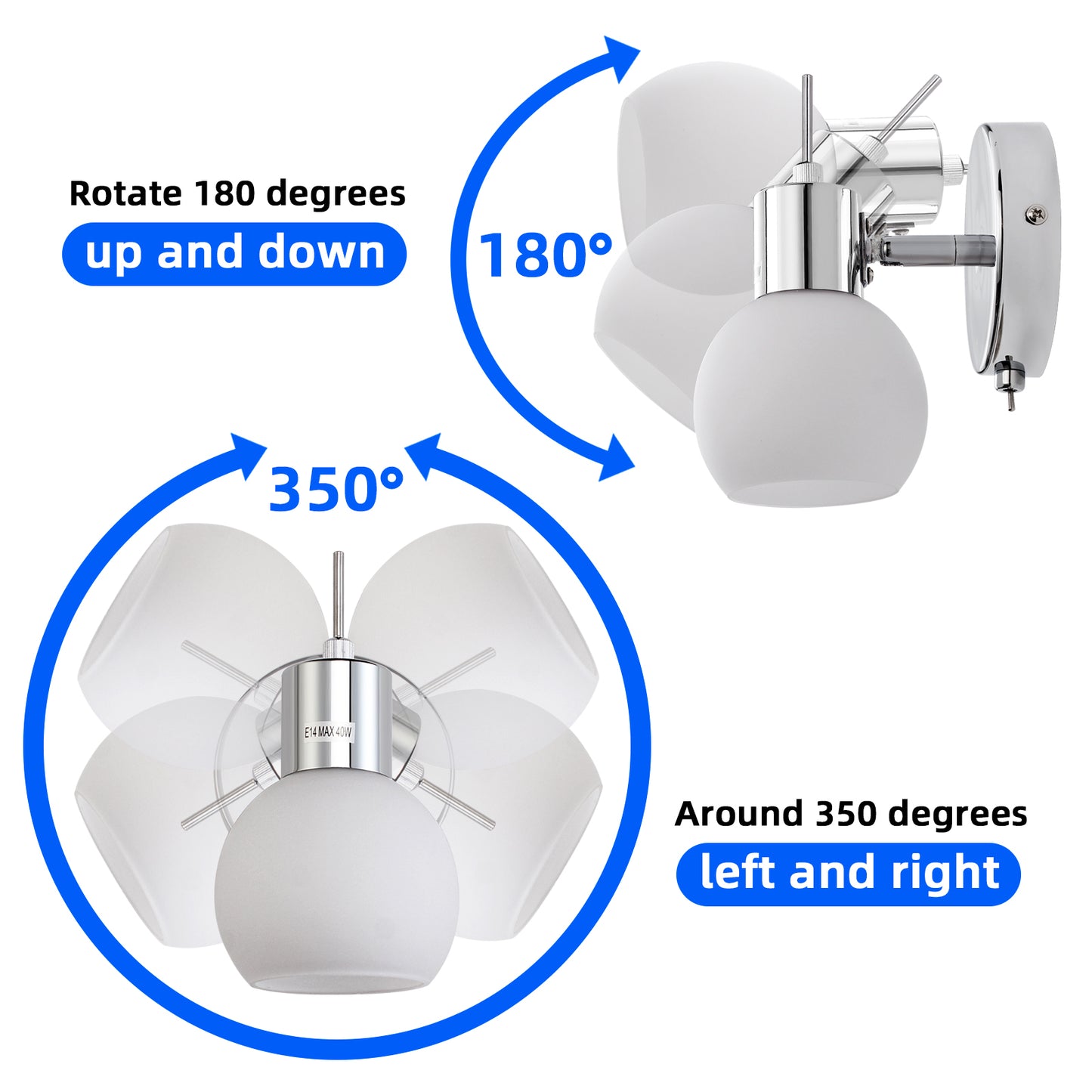 Wall Lamp Chrome Wall Sconce Bathroom Vanity Lighting 2pc (1 pair)