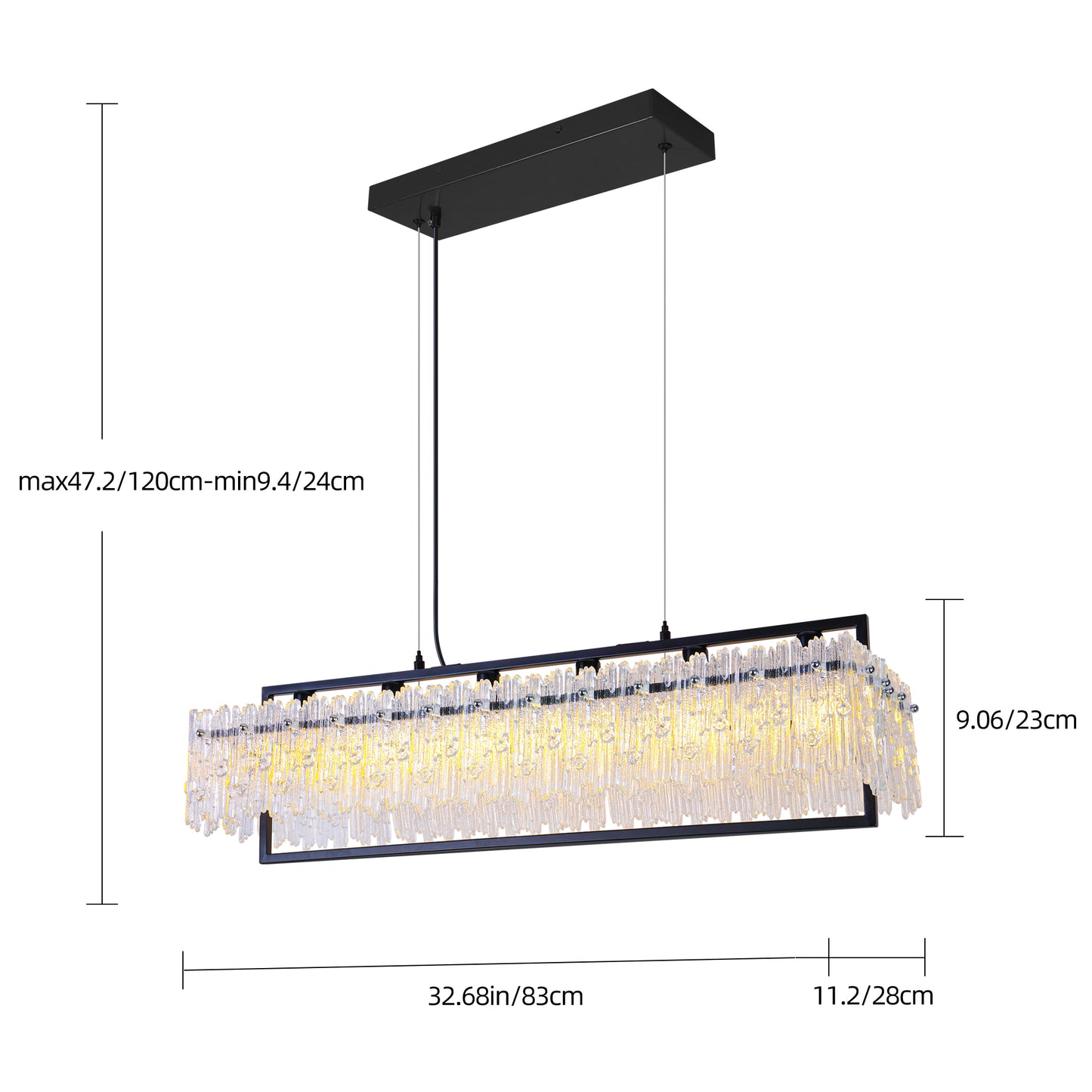 Dining Room Light Fixture 32'' Modern 6-Light black Chandelier for Dining Room with E12 Base Compatible with 3000K~6000K (No Bulbs) Linear Farmhouse Lighting for Kitchen Island and Living Room