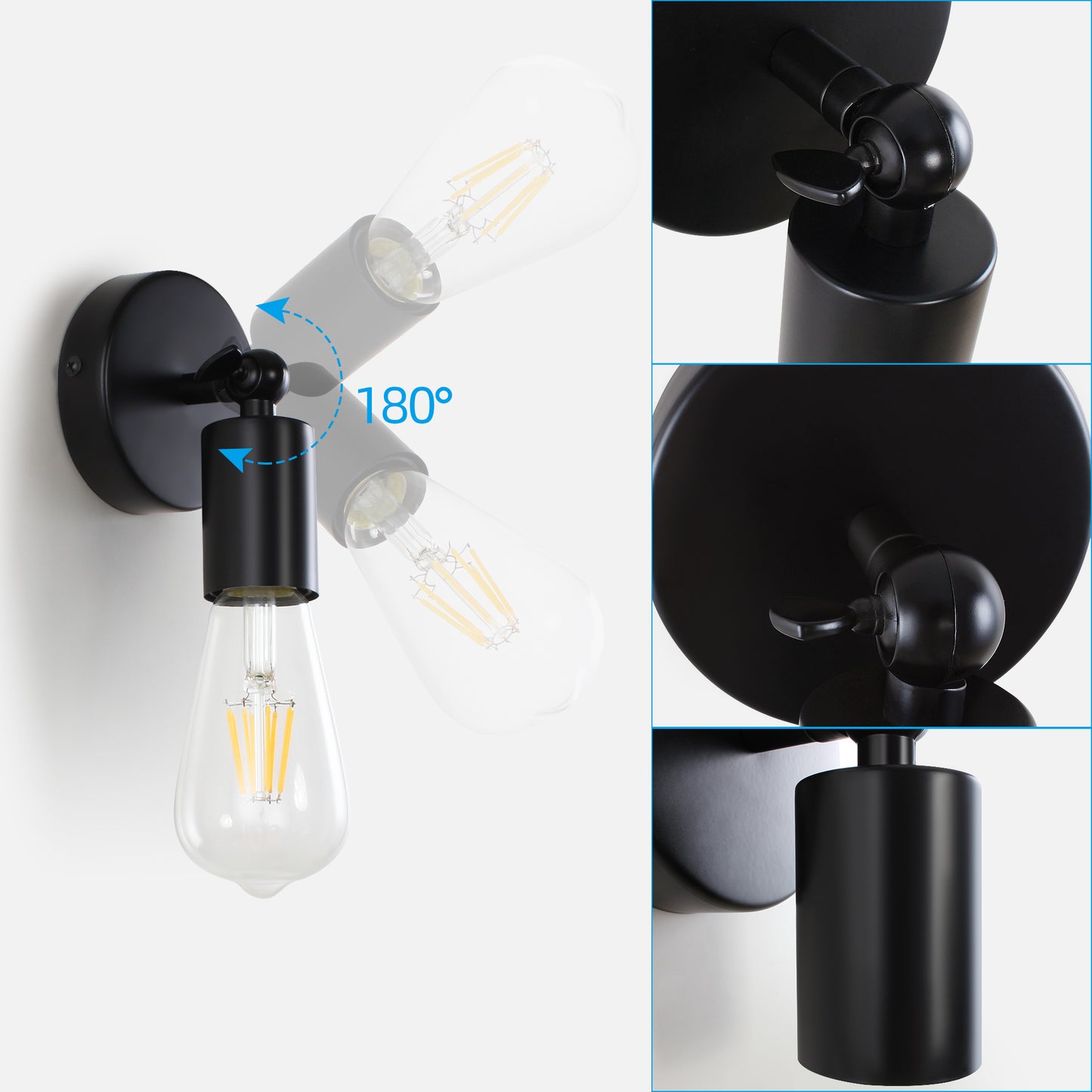 Black Wall Lights Simplicity Vintage Industrial Light E27