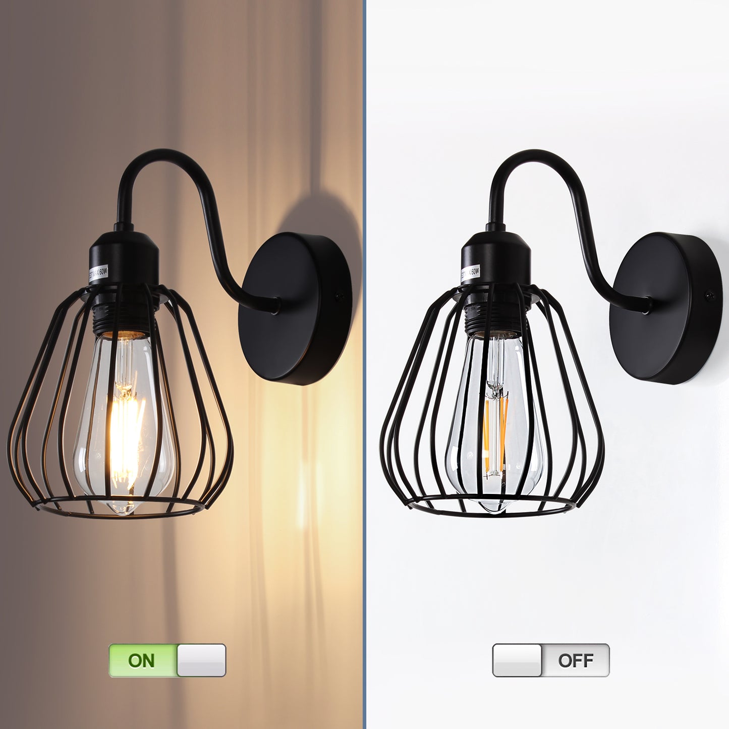 Edison Lamp Holder Black Cage Wall Lights (Bulb Not Included)