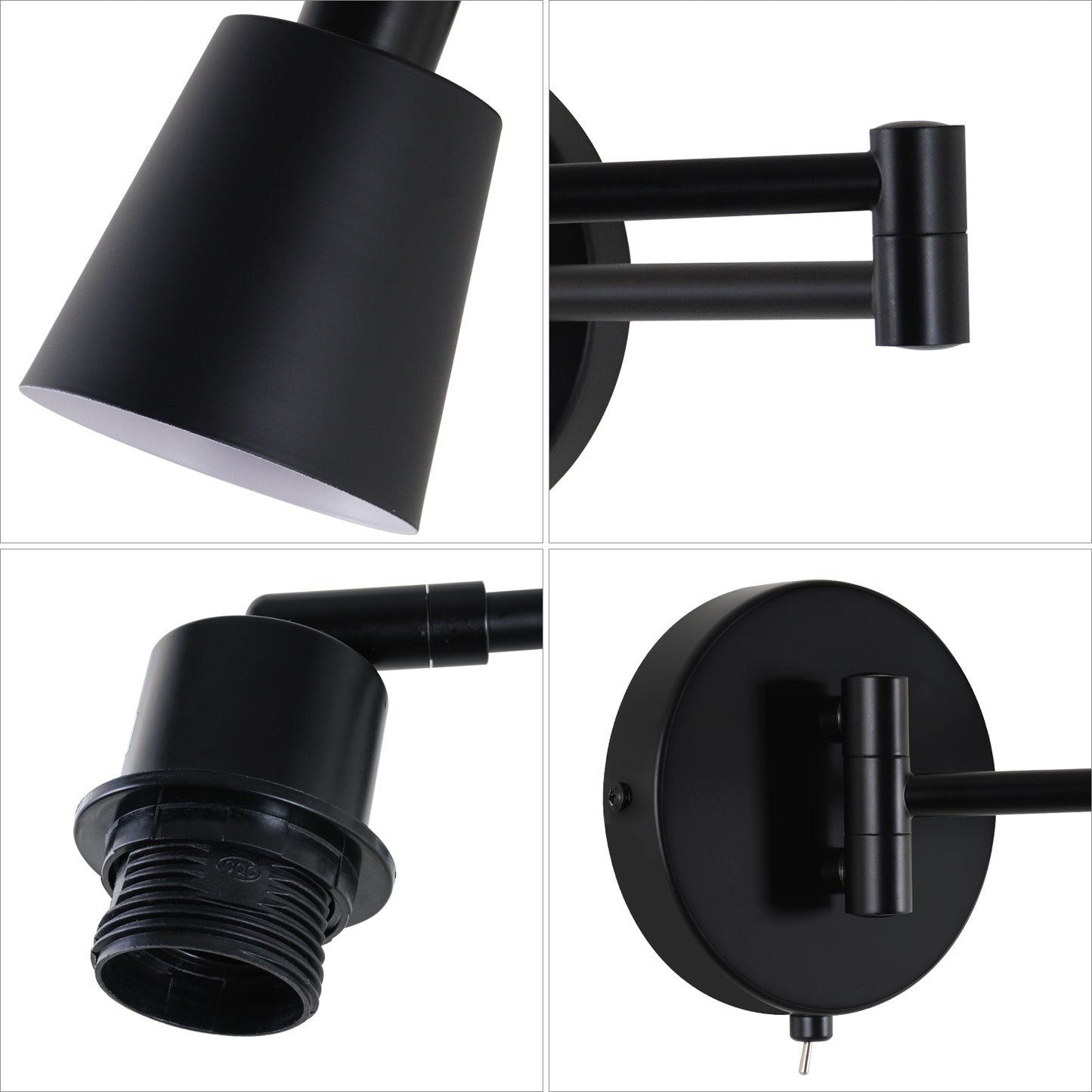 MantoLite Swivel Arm Wall Lamp with Switch Bedroom 4W Wall Light Black E27 Industrial Wall Lamp for Living Room Bedroom Hallway