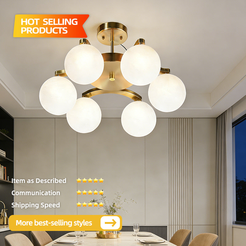 Modern Elegant Geometric Circle G9 Pendant Light 6 Light Gold Metal Globe Glass Shades Luxury Chandelier for Dining Living Room