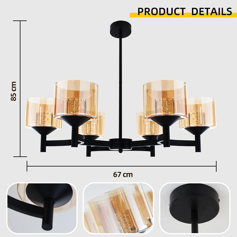 Black Farmhouse Multi-head LED Chandelier Clear Glass Shade Iron Pendant Light for Kitchen Island Dining Living Room Bedroom