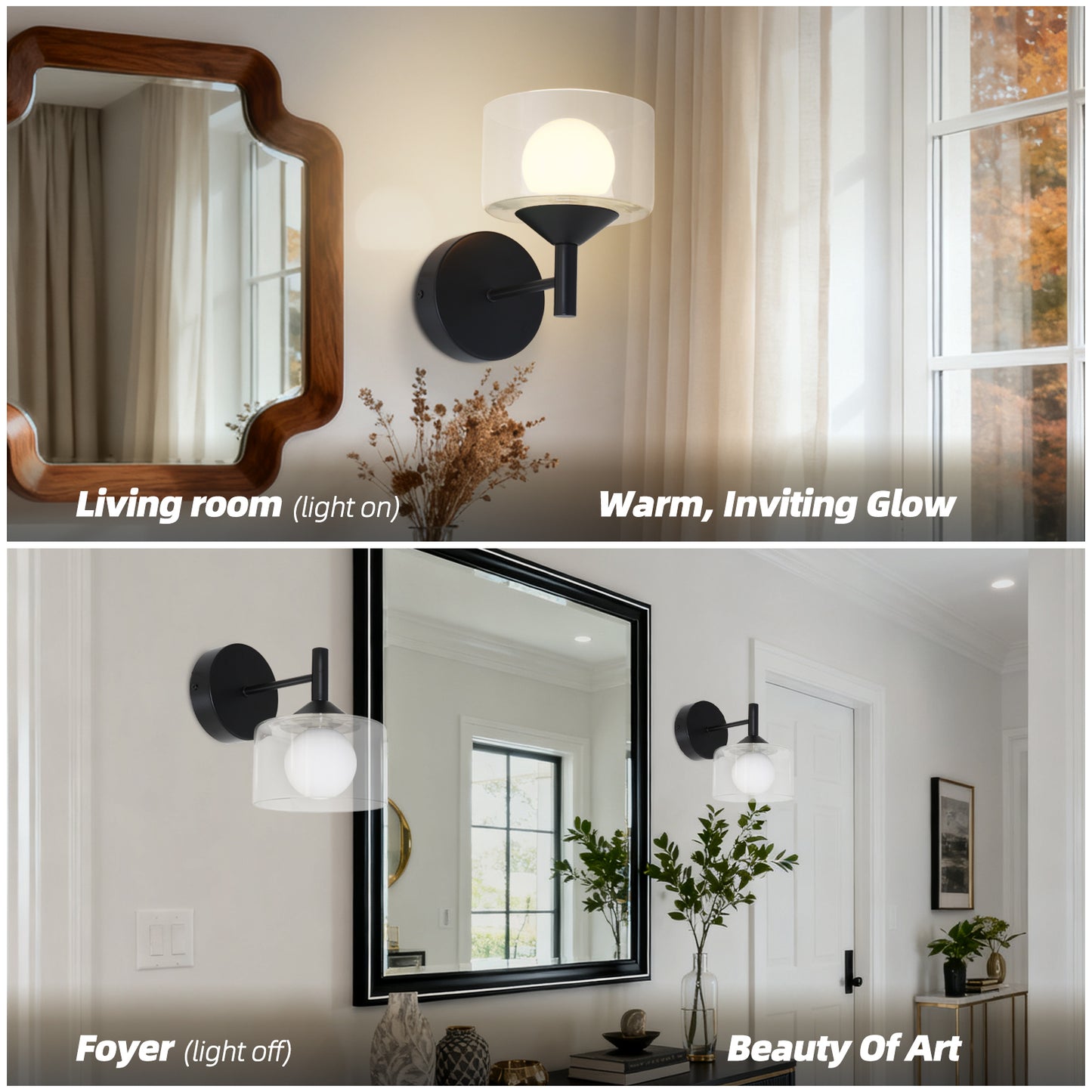Vintage Wall Lamp Glass Wall Light Oval Glass Lampshade Hallway Wall Lamp (4500K) IP44, Nightstand Lamp, For Living Room, Bedroom