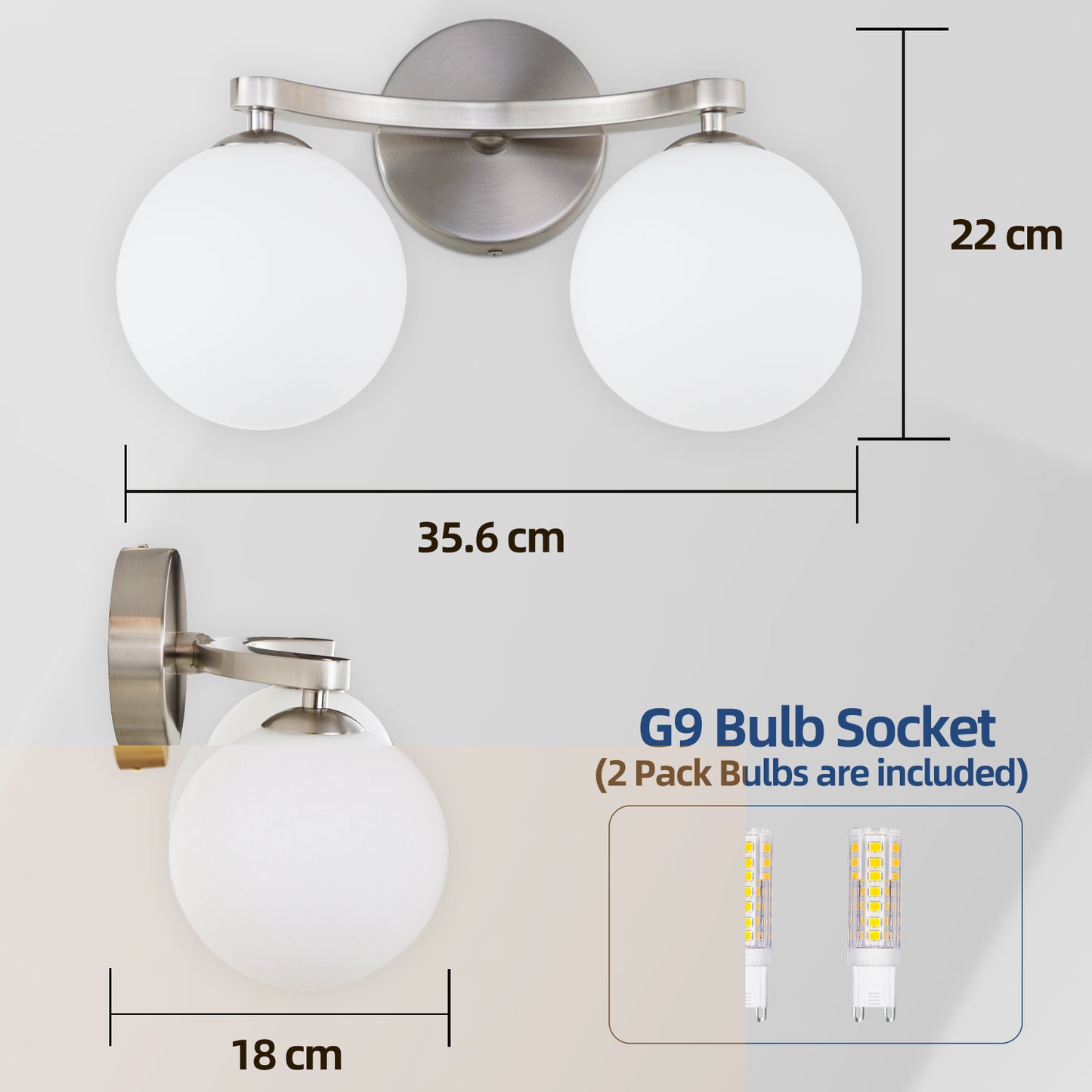 MantoLite Wandleuchte Innen,Moderne Wandleuchte LED mit Kugel Lampenschirm Für Badezimmer Schlafzimmer Flur Wohnzimmer