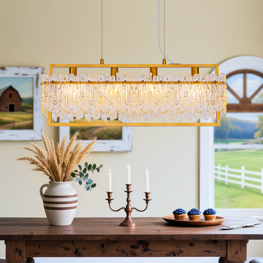 Dining Room Light Fixture&nbsp; Modern 4-Light gold Chandelier for Dining Room with E12 Base Compatible with 3000K~6000K (No Bulbs) Linear Farmhouse Lighting for Kitchen Island and Living Room