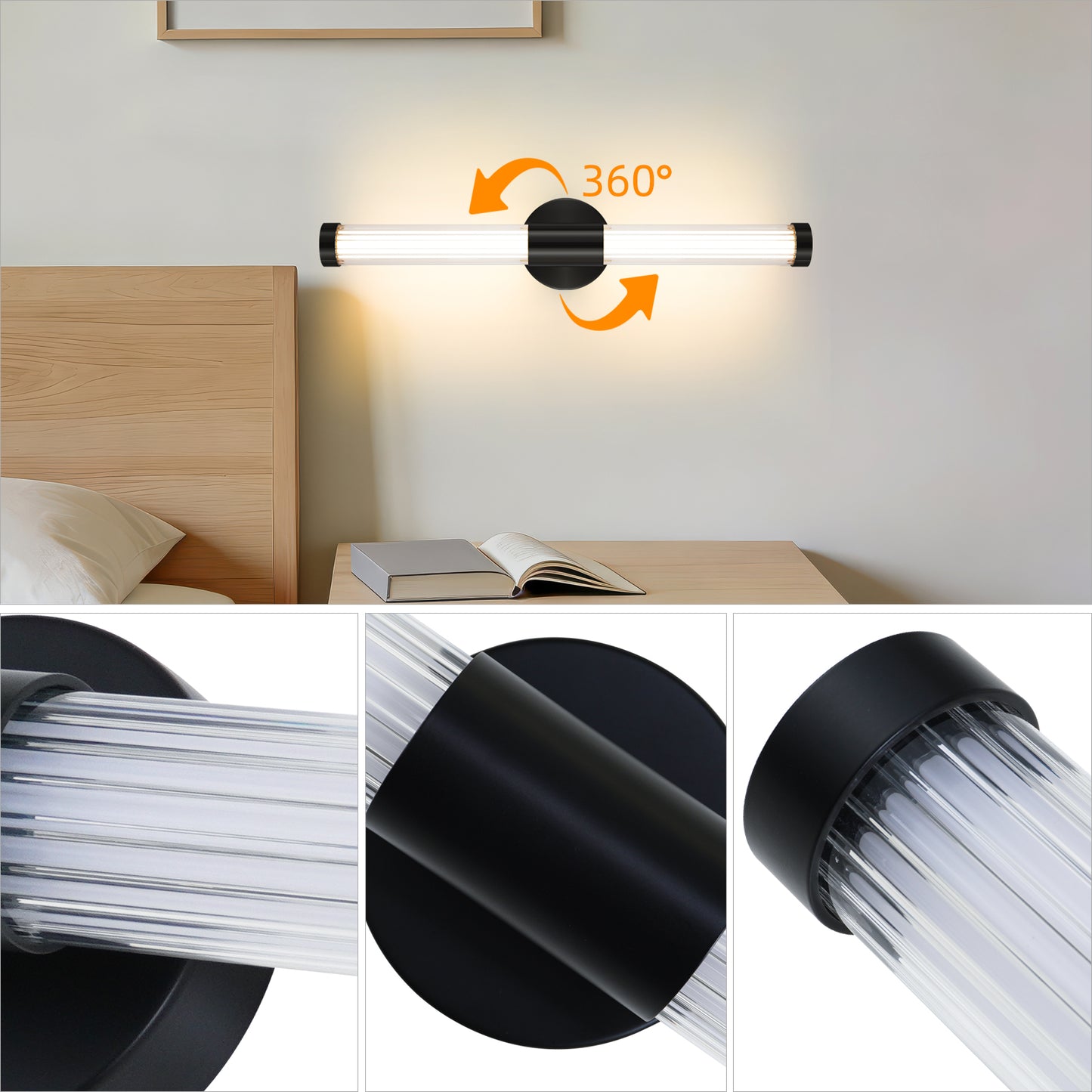 MantoLite LED Mirror Light Bathroom Vanity Light - 60.5CM Wall Mount IP44 Mirror Light 360°Modern Indoor Wall Lamp 12W 3CCT Adjustable 3000K 4000K 6000K Vanity Light Picture Light Matte Black
