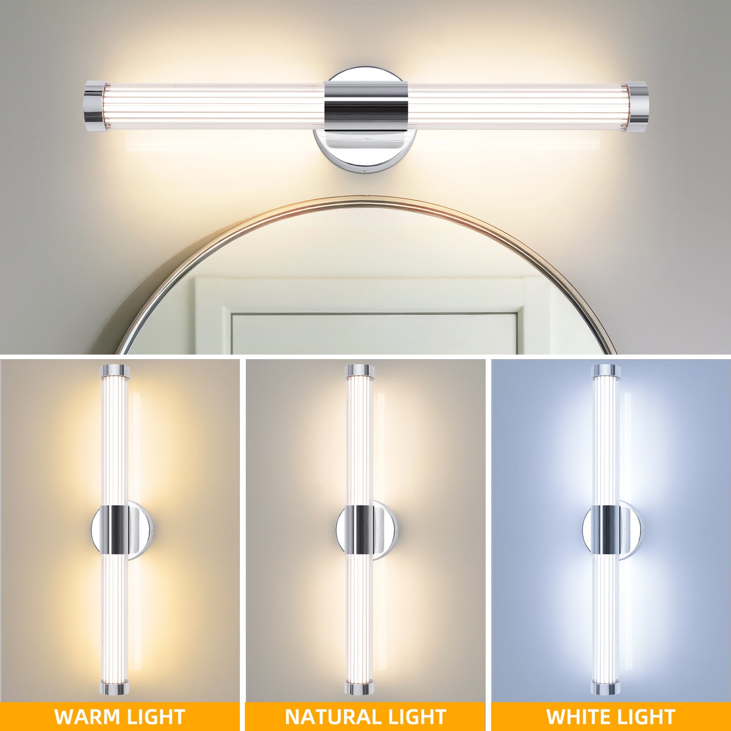MantoLite LED Mirror Light Bathroom Mirror Lamp - 60.5CM Bathroom Light Wall IP44 Mirror Lamp 360°Modern Indoor Wall Light 12W 3CCT Adjustable 3000K 4000K 6000K Vanity Light Picture Light Chrome