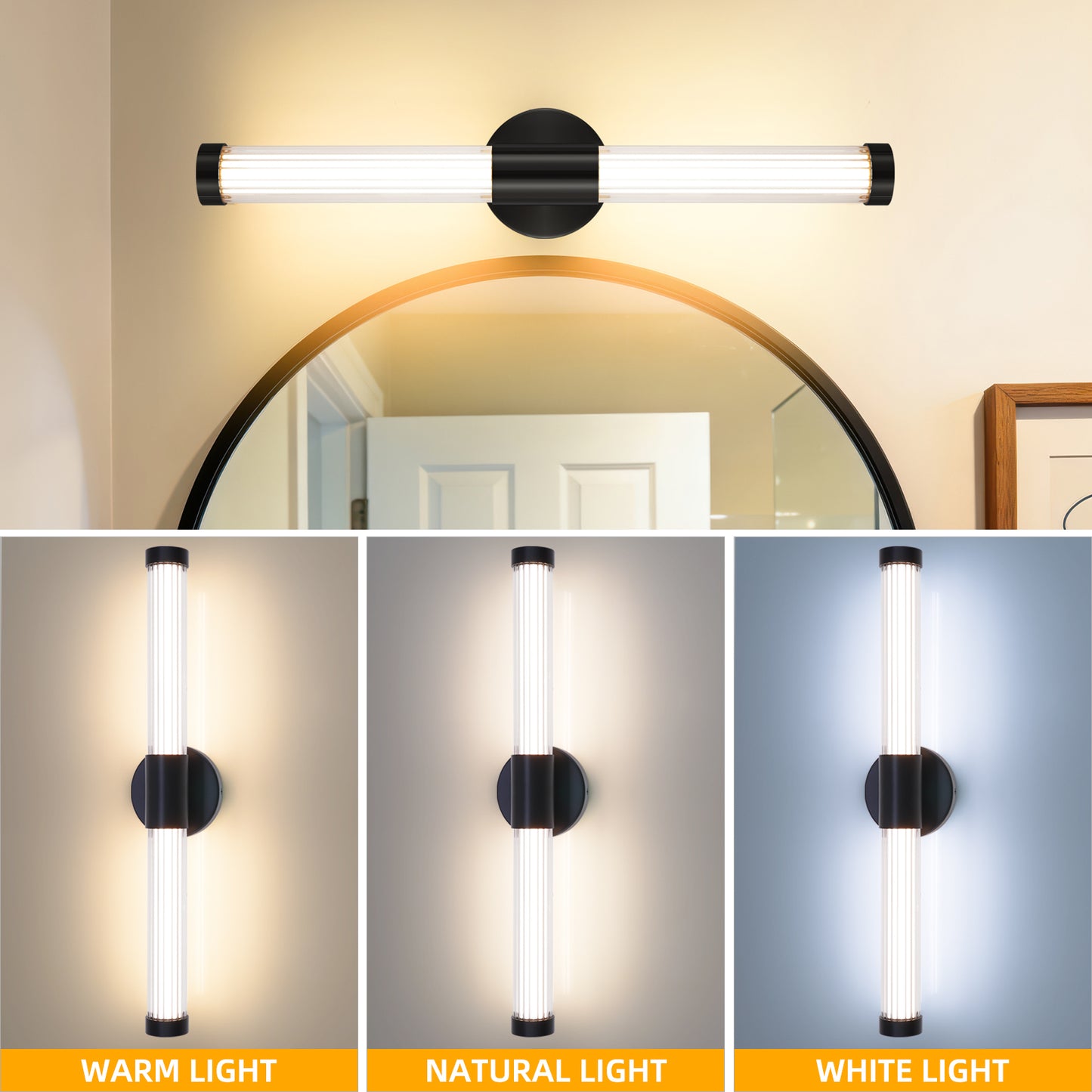 MantoLite LED Mirror Light Bathroom Vanity Light - 60.5CM Wall Mount IP44 Mirror Light 360°Modern Indoor Wall Lamp 12W 3CCT Adjustable 3000K 4000K 6000K Vanity Light Picture Light Matte Black