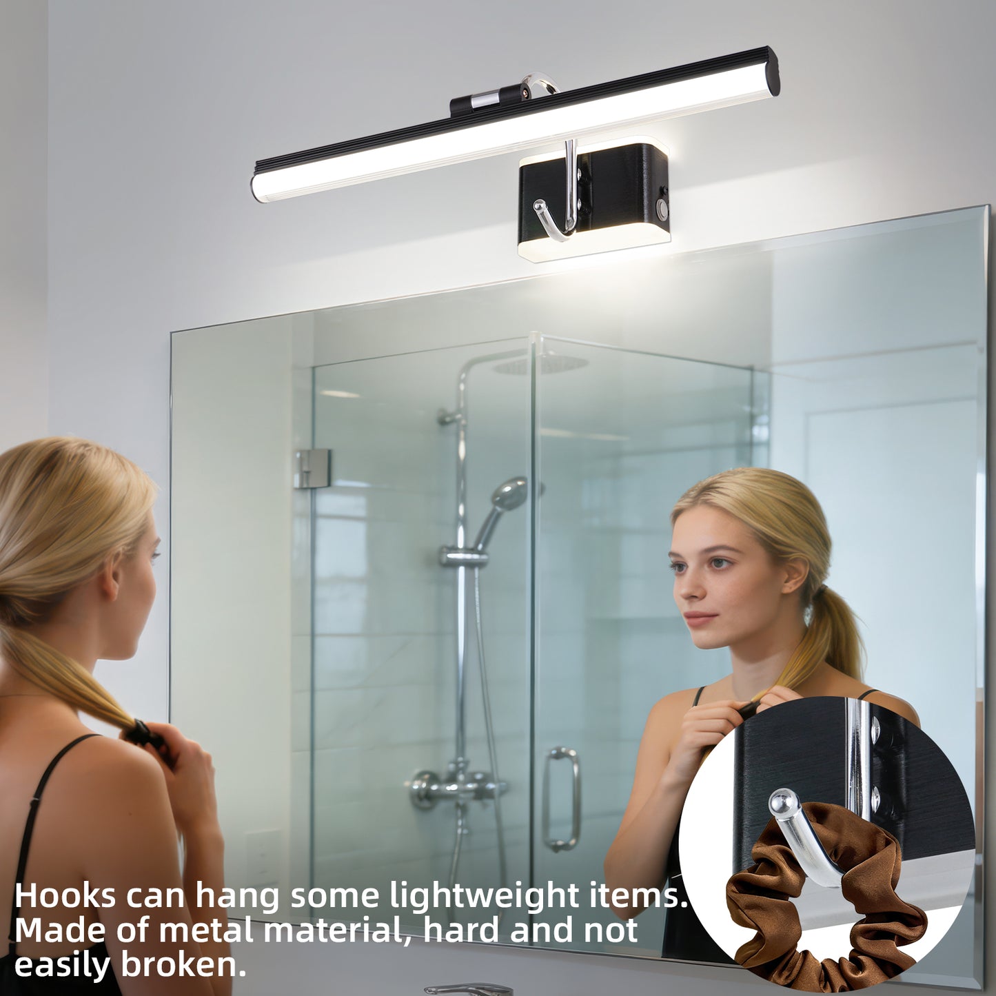 Modern Black Bathroom Light Fixtures 16.3 inch Led Vanity Lights,8W,Rotatable & Dimmable Bar Bathroom Lighting fixtures Over Mirror,4000K Natural White Wall Light Fixtures for Indoor