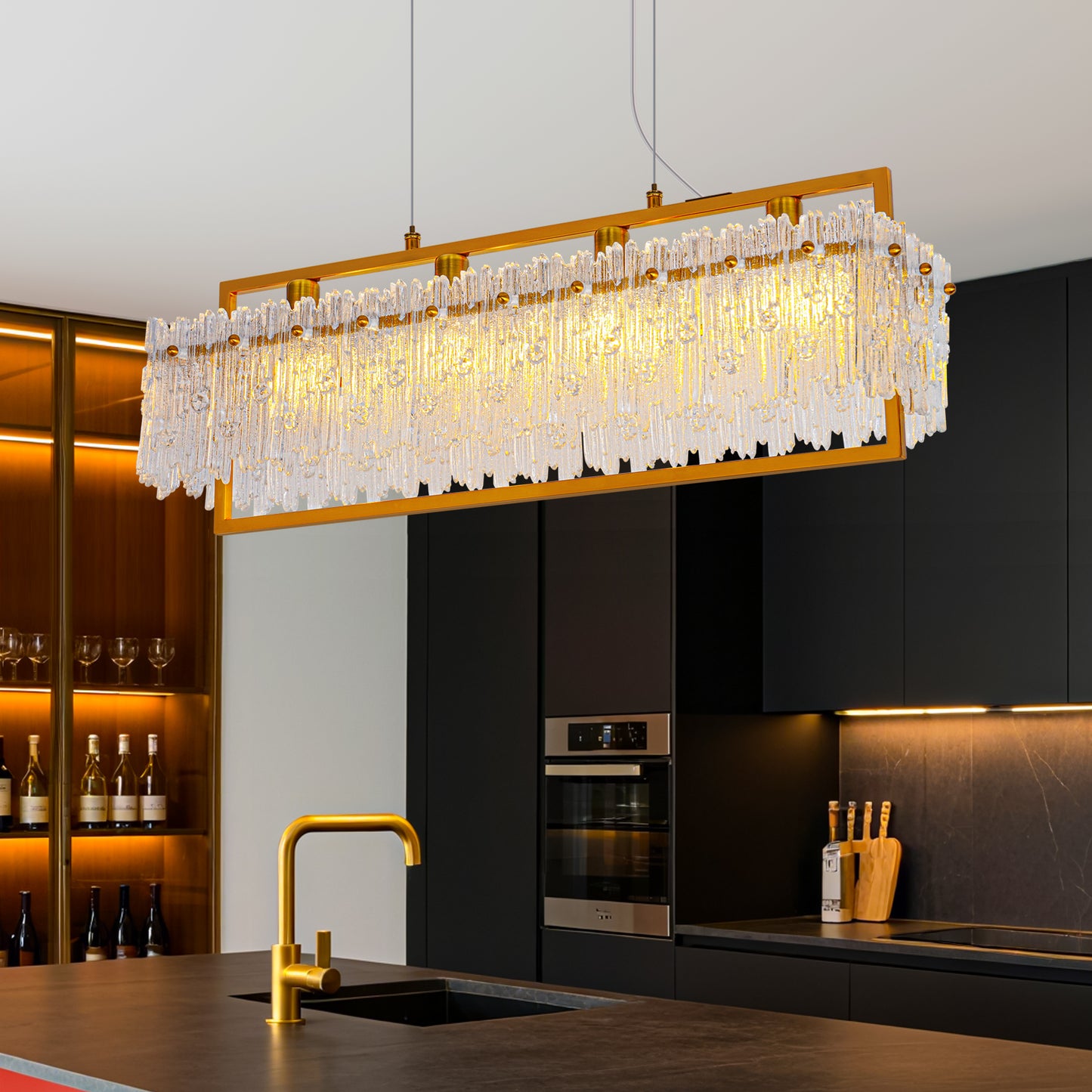 Dining Room Light Fixture&nbsp; Modern 4-Light gold Chandelier for Dining Room with E12 Base Compatible with 3000K~6000K (No Bulbs) Linear Farmhouse Lighting for Kitchen Island and Living Room