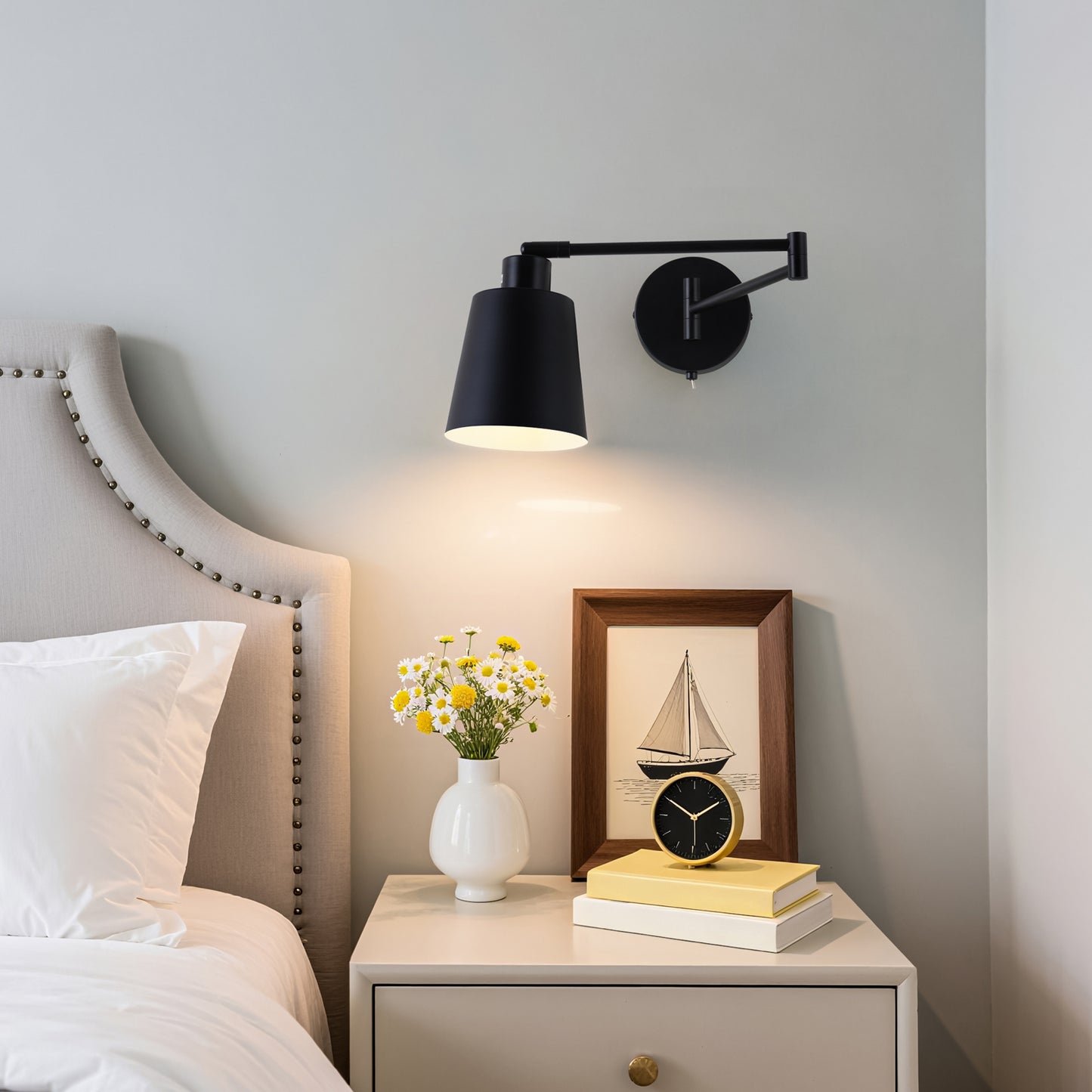 MantoLite Swivel Arm Wall Lamp with Switch Bedroom 4W Wall Light Black E27 Industrial Wall Lamp for Living Room Bedroom Hallway