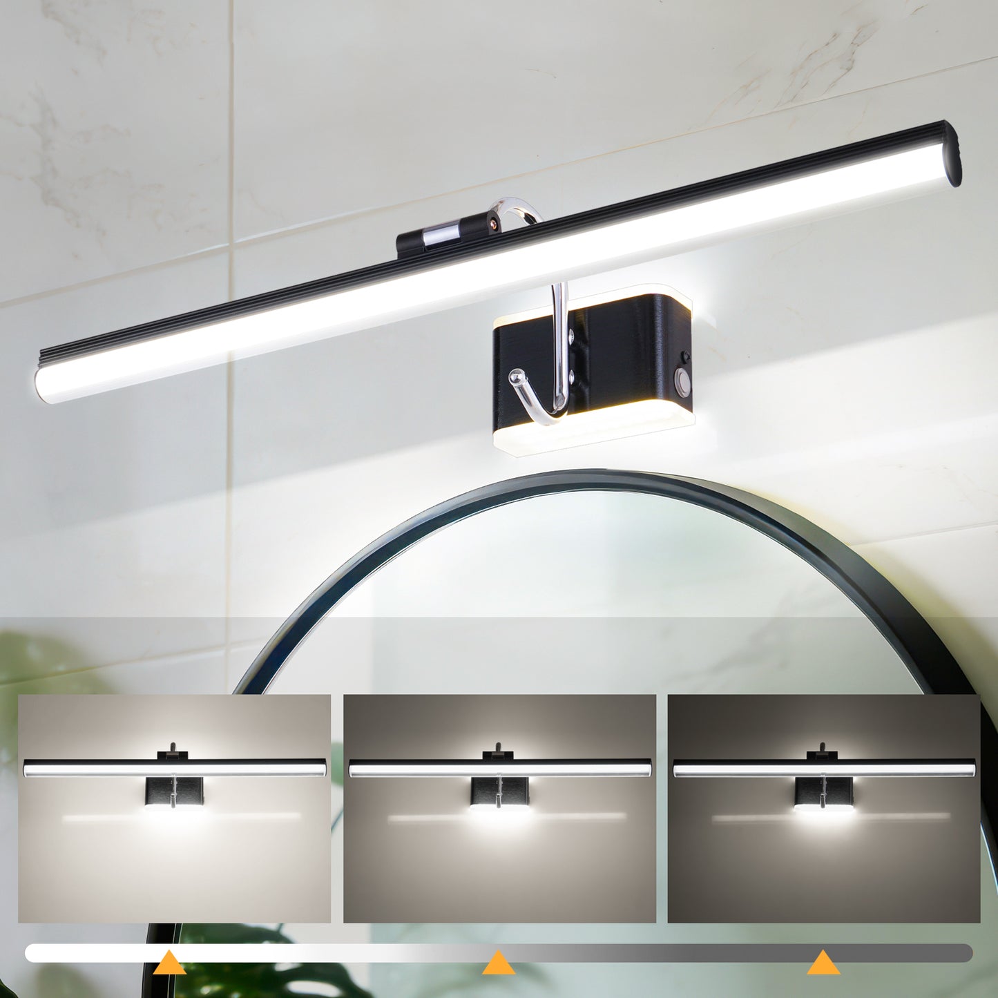 Modern Bathroom Light Fixtures 23 inch Led Vanity Lights,11W,Rotatable,Dimmable,Black BAR Bathroom Lighting fixtures Over Mirror,4000K Natural White Wall Light Fixtures for Bedroom