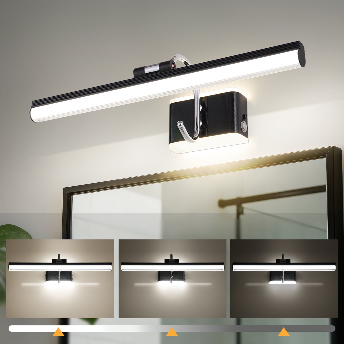 Modern Black Bathroom Light Fixtures 16.3 inch Led Vanity Lights,8W,Rotatable & Dimmable Bar Bathroom Lighting fixtures Over Mirror,4000K Natural White Wall Light Fixtures for Indoor