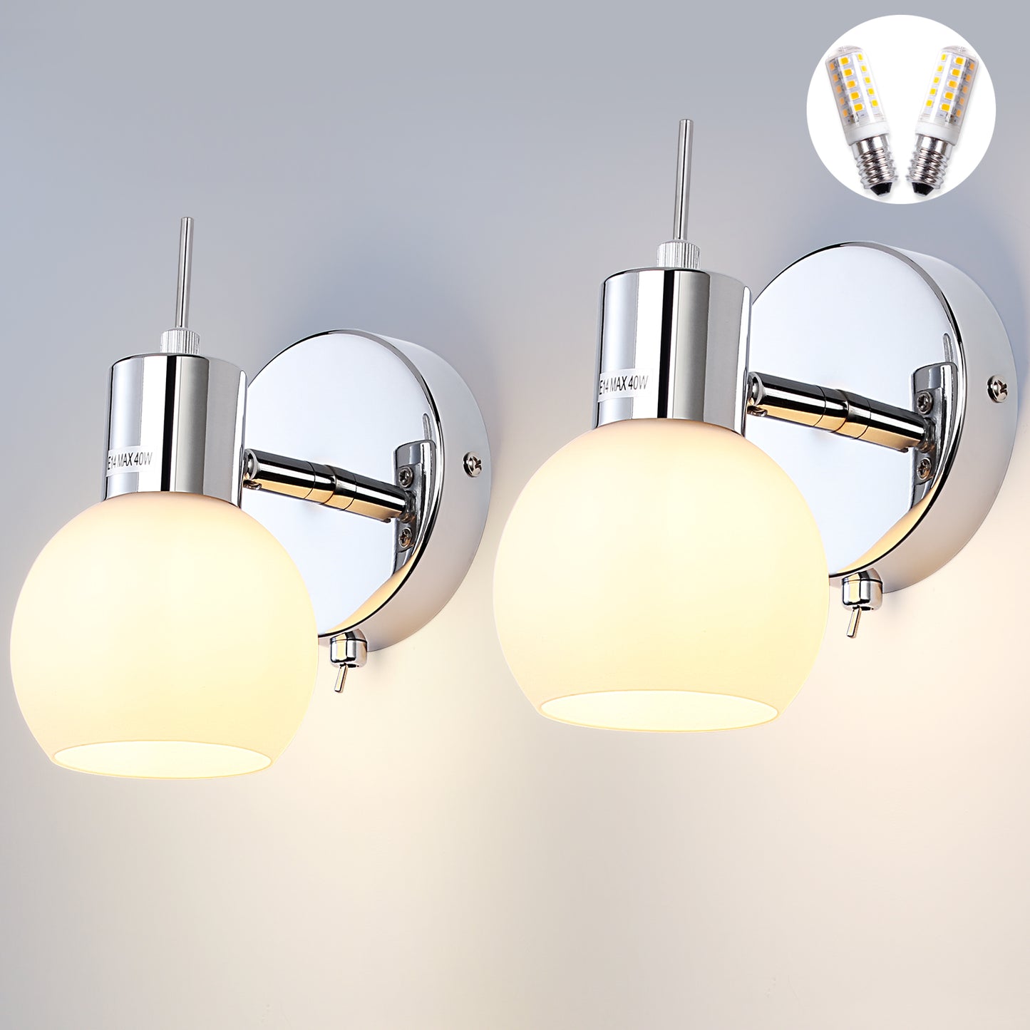 Wall Lamp Chrome Wall Sconce  Bathroom Vanity Lighting 2pc (1 pair)