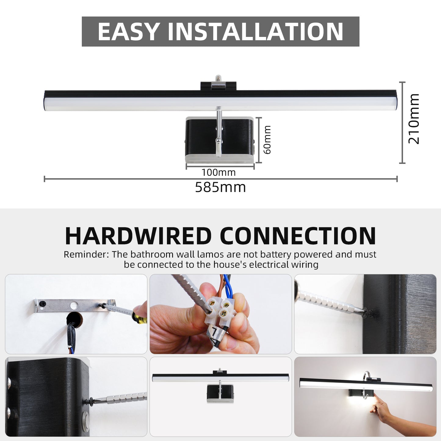 Modern Bathroom Light Fixtures 23 inch Led Vanity Lights,11W,Rotatable,Dimmable,Black BAR Bathroom Lighting fixtures Over Mirror,4000K Natural White Wall Light Fixtures for Bedroom