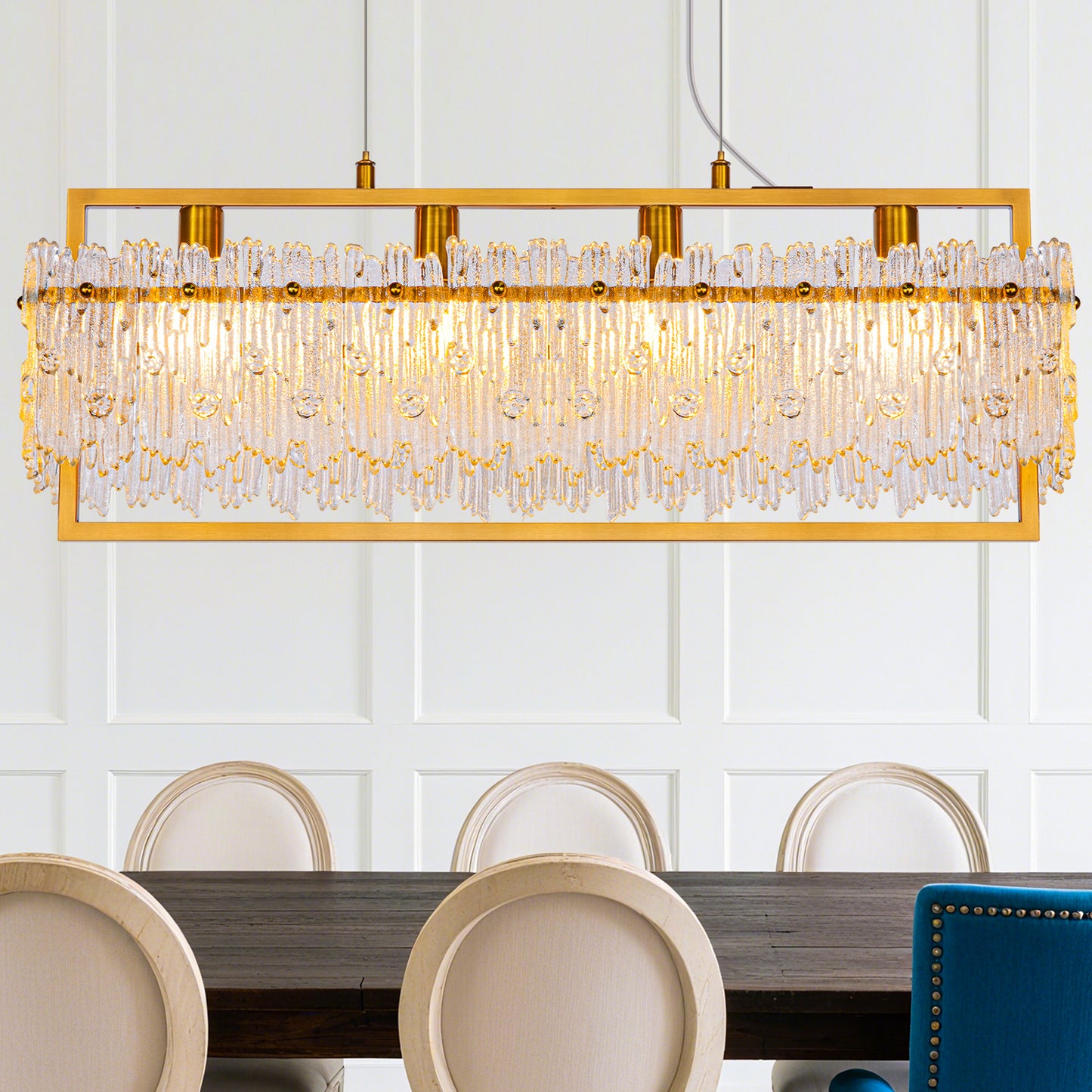 Dining Room Light Fixture&nbsp; Modern 4-Light gold Chandelier for Dining Room with E12 Base Compatible with 3000K~6000K (No Bulbs) Linear Farmhouse Lighting for Kitchen Island and Living Room