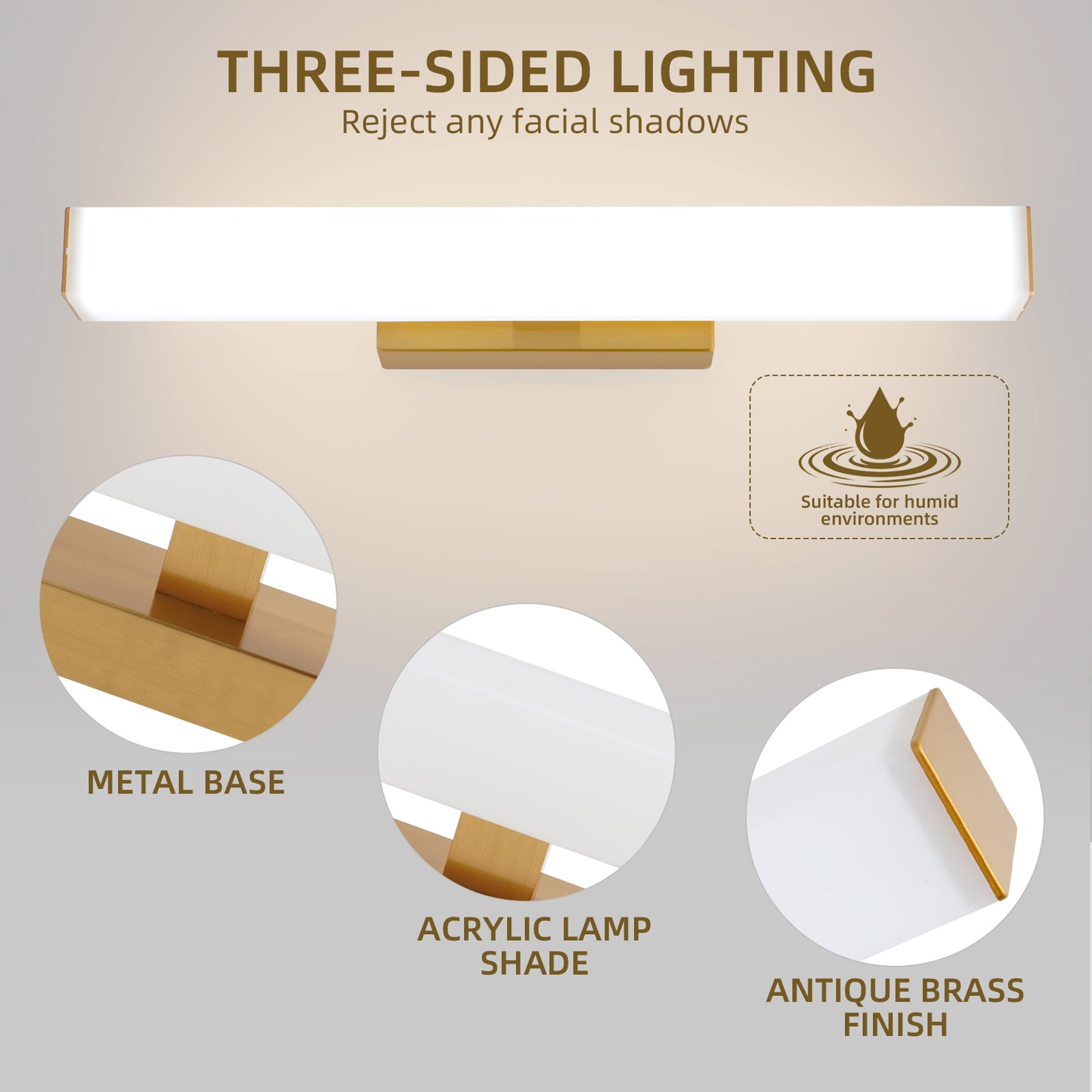 MantoLite Wall Lamp 8W 40CM LED Matte Brass Picture Light LED Bathroom Mirror Lamp, 3000K+6000K Reading Lamp Light For Bed Living Room Picture Light Bedroom Lighting