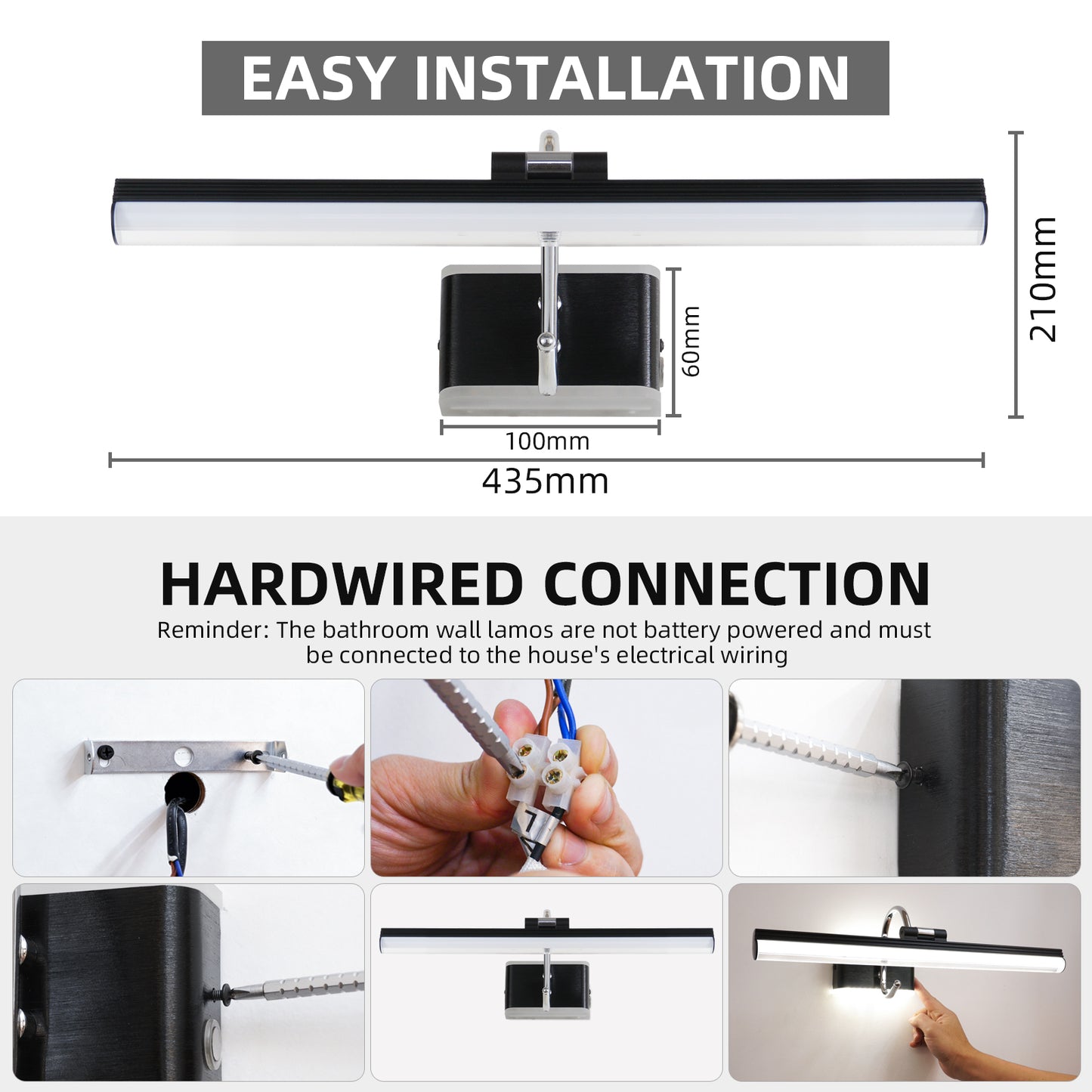 Modern Black Bathroom Light Fixtures 16.3 inch Led Vanity Lights,8W,Rotatable & Dimmable Bar Bathroom Lighting fixtures Over Mirror,4000K Natural White Wall Light Fixtures for Indoor