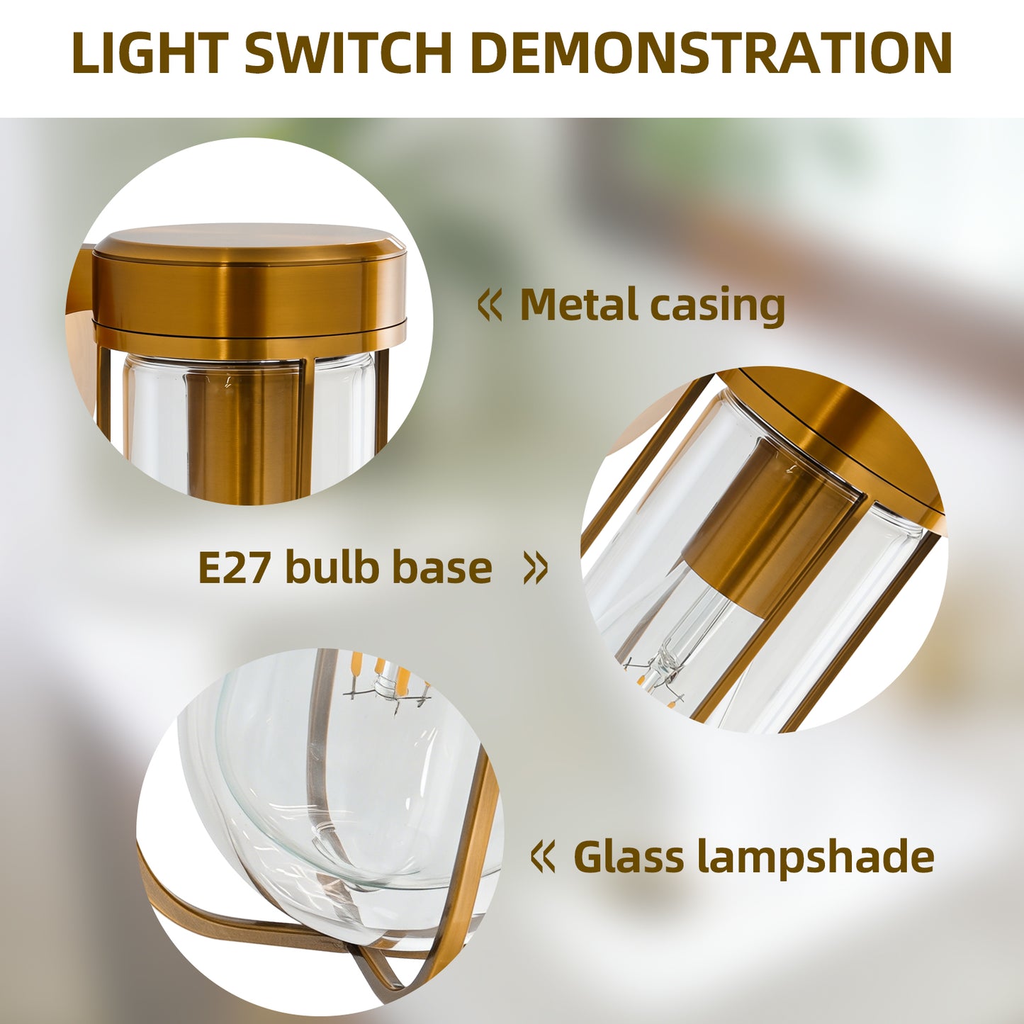 MantoLite Vintage Indoor Wall Light Brass Bath Vanity Light (Simple with Glass Shade) Industrial-Style Wall Light Suitable for Living Room, Bedroom and Hallway