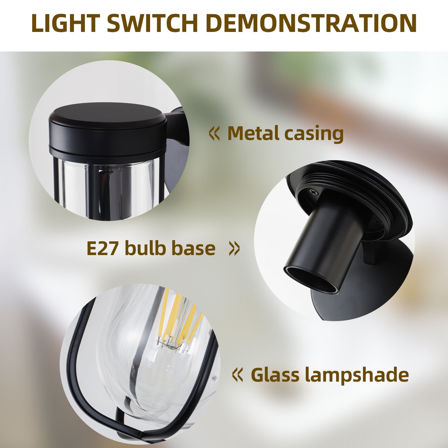 Vintage Wall Lamp Glass Wall Light Oval Glass Lampshade Hallway Wall Lamp  (4500K) IP44, Nightstand Lamp, For Living Room, Bedroom
