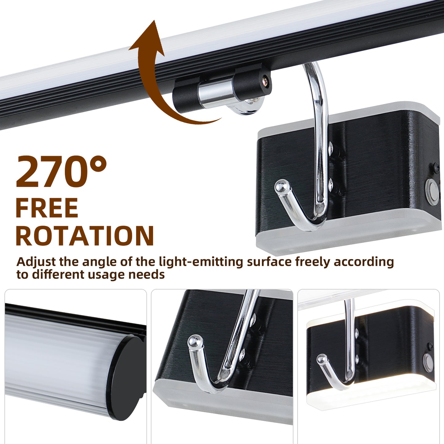 Modern Bathroom Light Fixtures 23 inch Led Vanity Lights,11W,Rotatable,Dimmable,Black BAR Bathroom Lighting fixtures Over Mirror,4000K Natural White Wall Light Fixtures for Bedroom