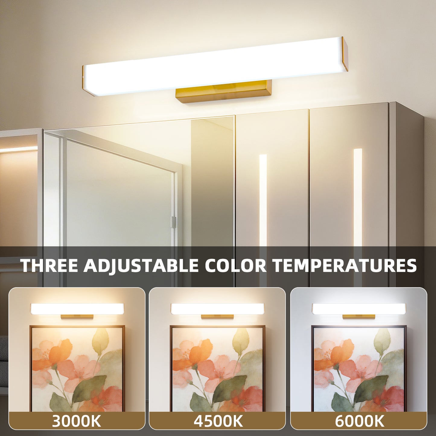 MantoLite Wall Lamp 8W 40CM LED Matte Brass Picture Light LED Bathroom Mirror Lamp, 3000K+6000K Reading Lamp Light For Bed Living Room Picture Light Bedroom Lighting