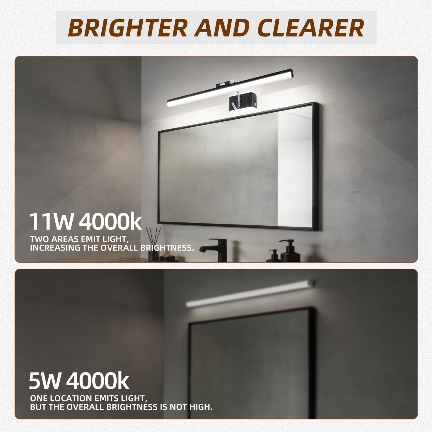 Modern Bathroom Light Fixtures 23 inch Led Vanity Lights,11W,Rotatable,Dimmable,Black BAR Bathroom Lighting fixtures Over Mirror,4000K Natural White Wall Light Fixtures for Bedroom