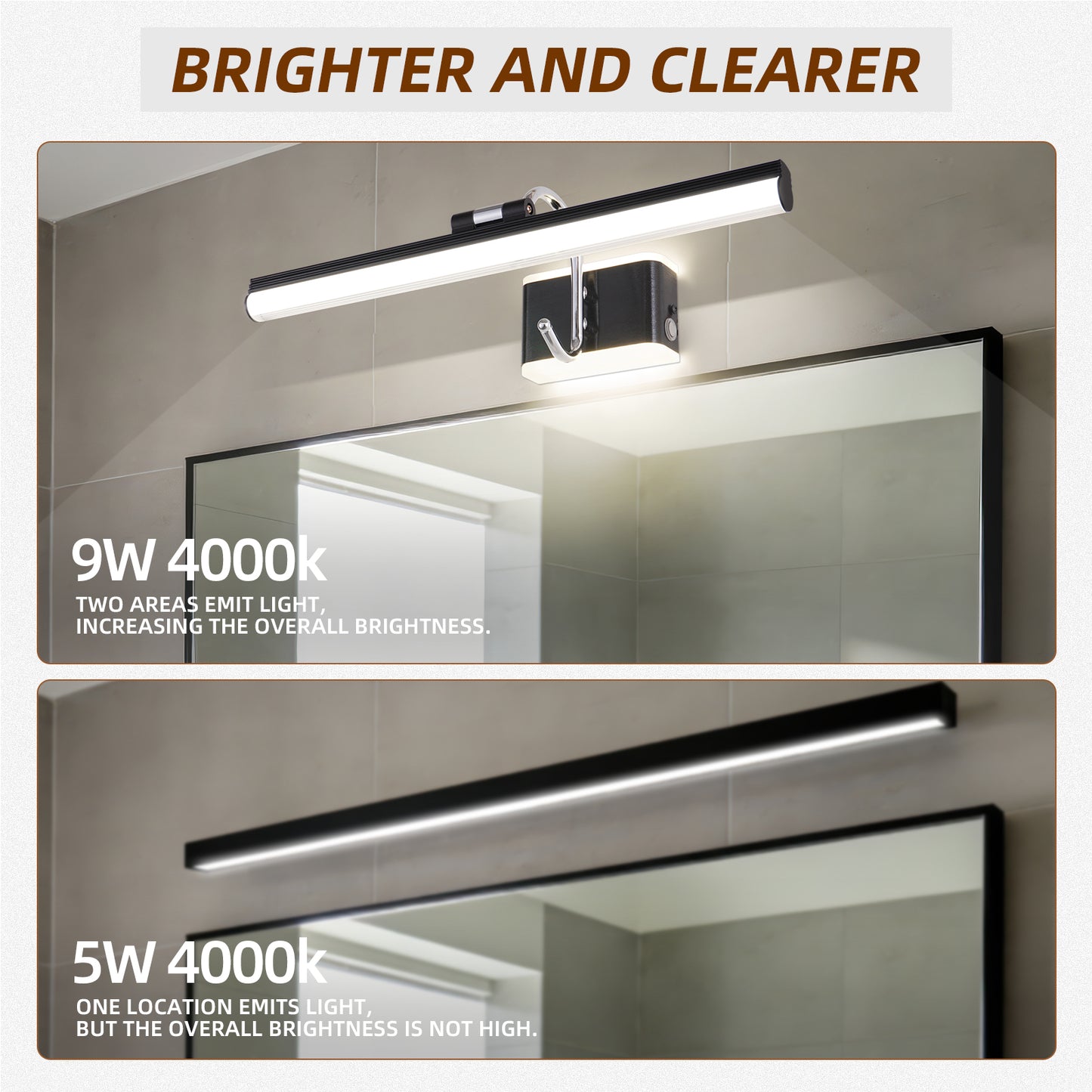 Modern Black Bathroom Light Fixtures 16.3 inch Led Vanity Lights,8W,Rotatable & Dimmable Bar Bathroom Lighting fixtures Over Mirror,4000K Natural White Wall Light Fixtures for Indoor