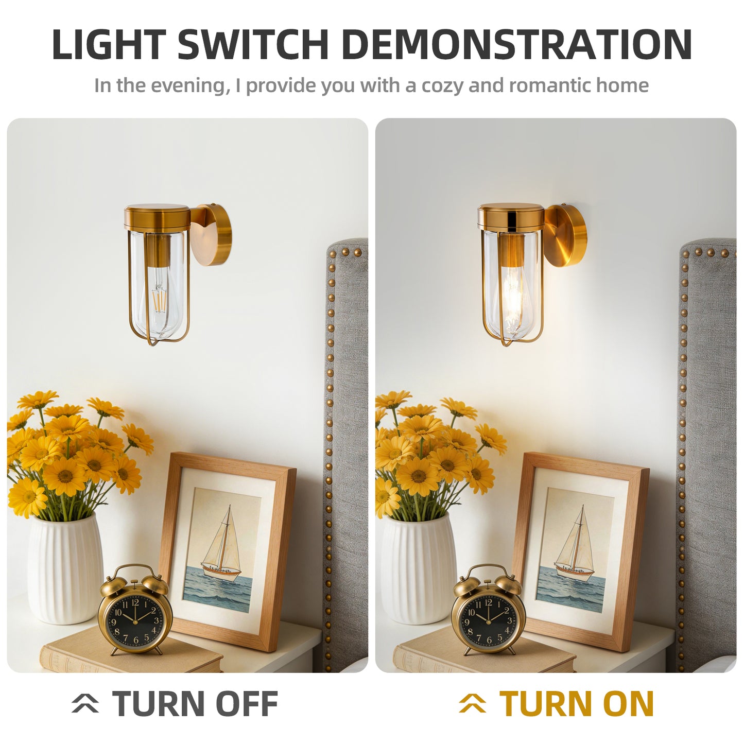 MantoLite Vintage Indoor Wall Light Brass Bath Vanity Light (Simple with Glass Shade) Industrial-Style Wall Light Suitable for Living Room, Bedroom and Hallway