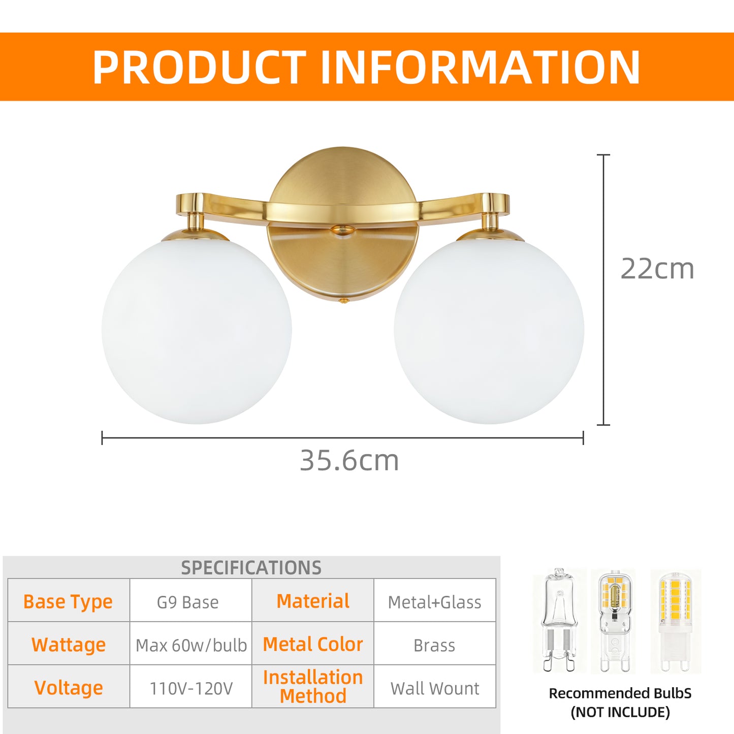 MantoLite Indoor Wall Light, Modern LED Wall Light with Spherical Lampshade for Bathroom, Bedroom, Hallway, Living Room