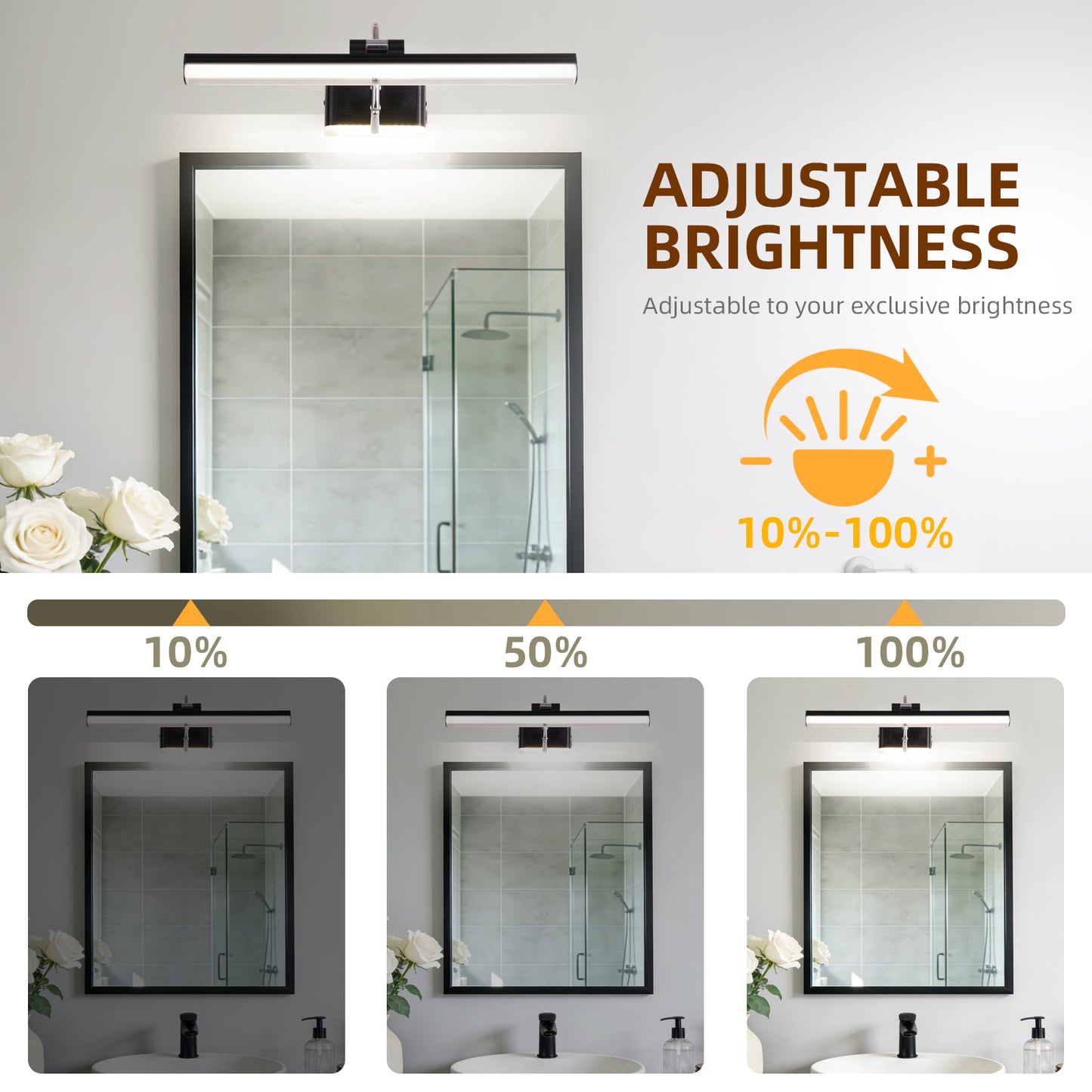 Modern Black Bathroom Light Fixtures 16.3 inch Led Vanity Lights,8W,Rotatable & Dimmable Bar Bathroom Lighting fixtures Over Mirror,4000K Natural White Wall Light Fixtures for Indoor