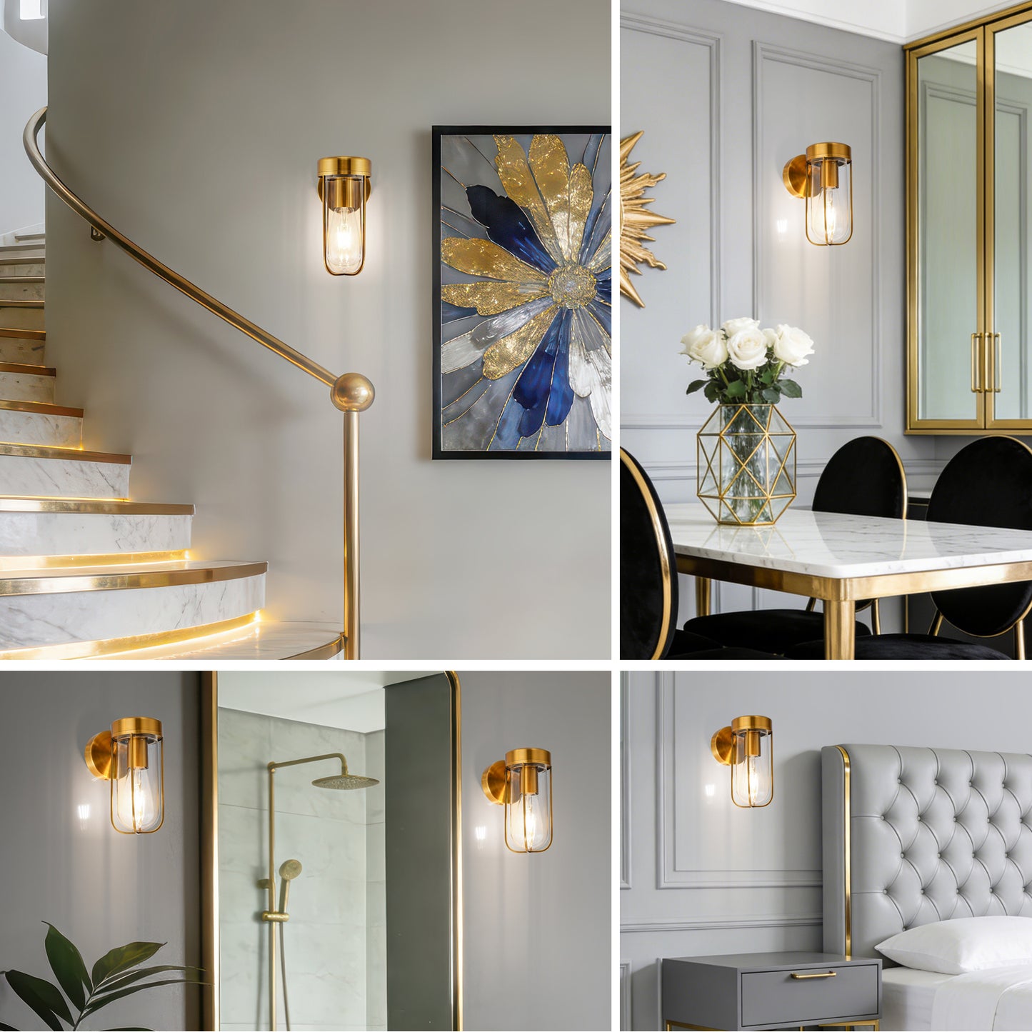 MantoLite Vintage Indoor Wall Light Brass Bath Vanity Light (Simple with Glass Shade) Industrial-Style Wall Light Suitable for Living Room, Bedroom and Hallway