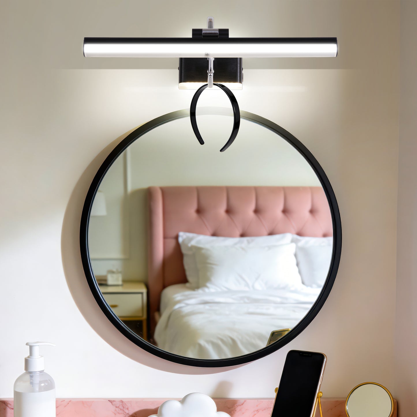 Modern Black Bathroom Light Fixtures 16.3 inch Led Vanity Lights,8W,Rotatable & Dimmable Bar Bathroom Lighting fixtures Over Mirror,4000K Natural White Wall Light Fixtures for Indoor