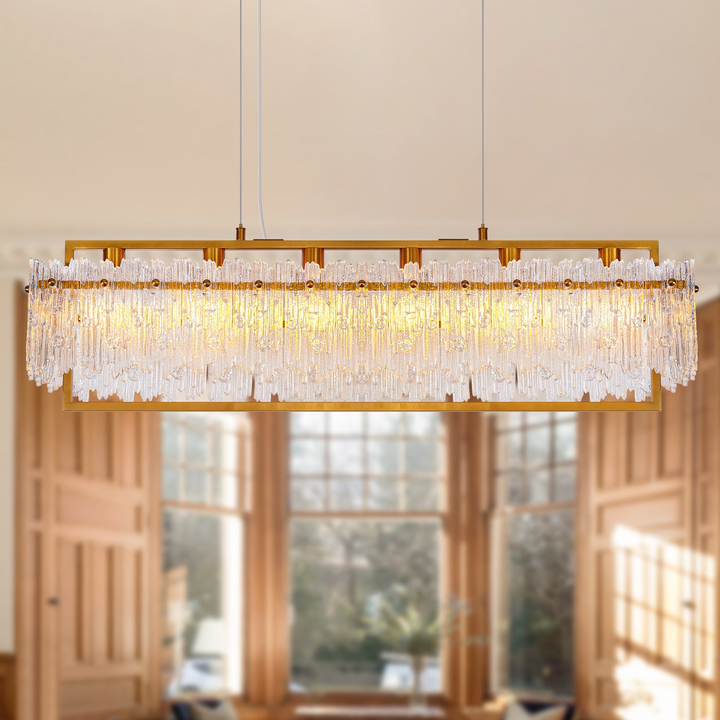 Dining Room Light Fixture 32'' Modern 6-Light black Chandelier for Dining Room with E12 Base Compatible with 3000K~6000K (No Bulbs) Linear Farmhouse Lighting for Kitchen Island and Living Room