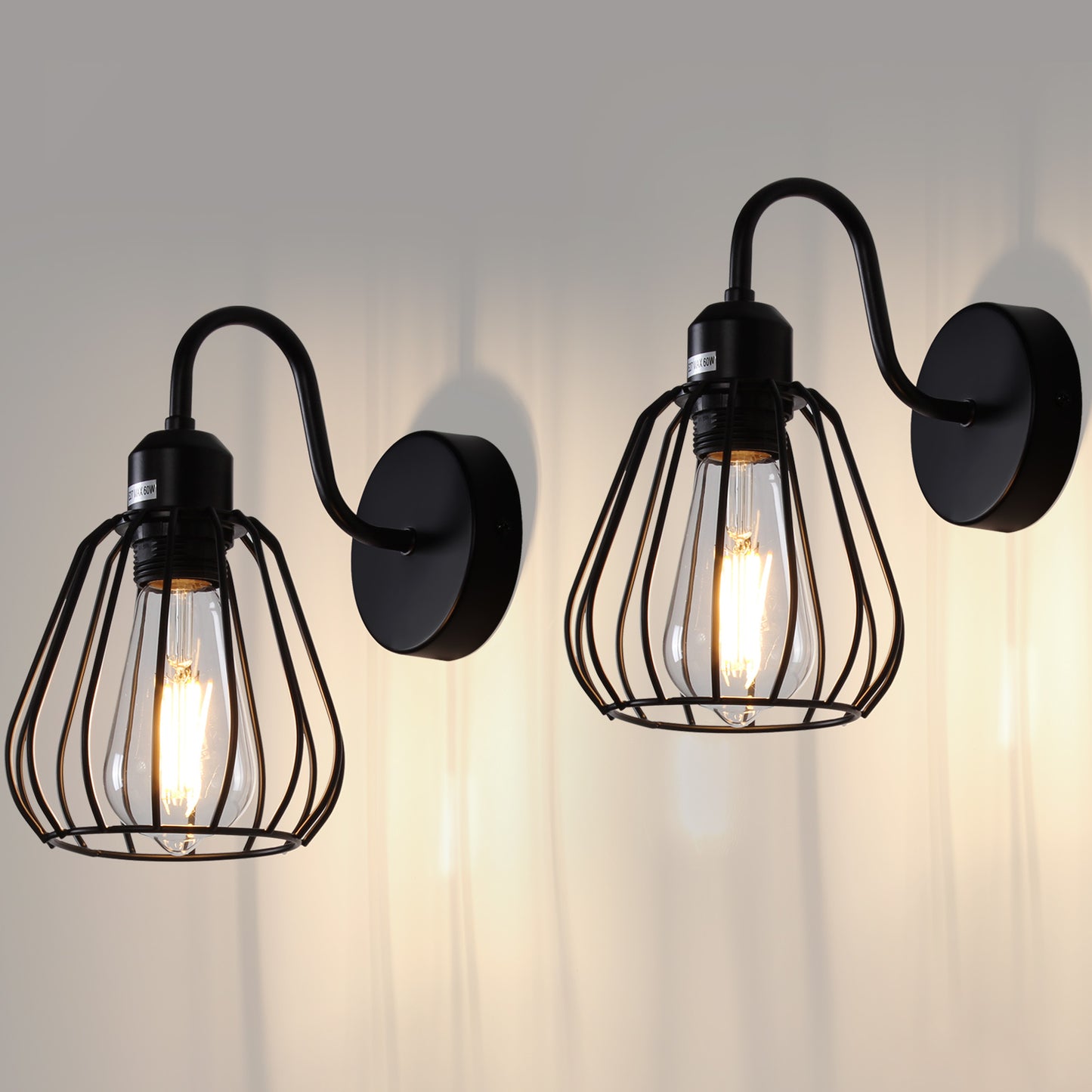 Edison Lamp Holder Black Cage Wall Lights  (Bulb Not Included)