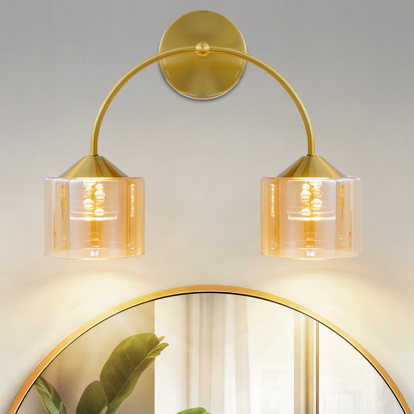 MantoLite Modern Mode Wall Light, Indoor LED 2-Lamp Wall Light, 3 Color Temperature Adjustable, Suitable for Bathroom, Bedroom, Living Room, Hallway, Kitchen (Copper, 40cm)