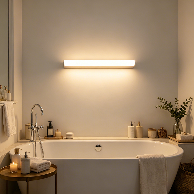 Crescentic Chrome Stainless Steel LED Bathroom Vanity Light Modern Half Moon Shape IP44 Waterproof 2700K Warm White Wall