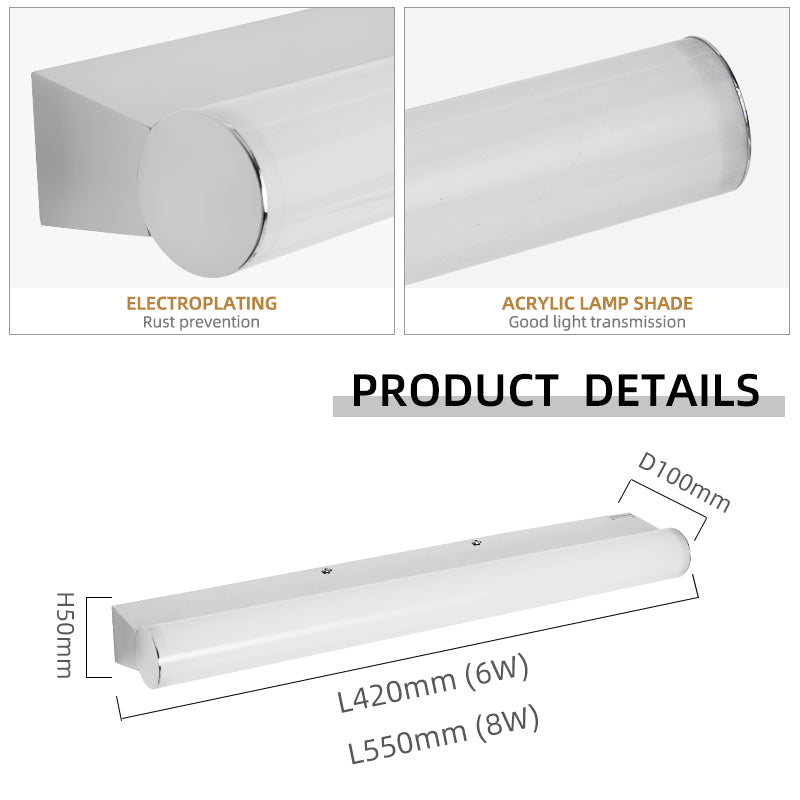 Crescentic Chrome Stainless Steel LED Bathroom Vanity Light Modern Half Moon Shape IP44 Waterproof 2700K Warm White Wall