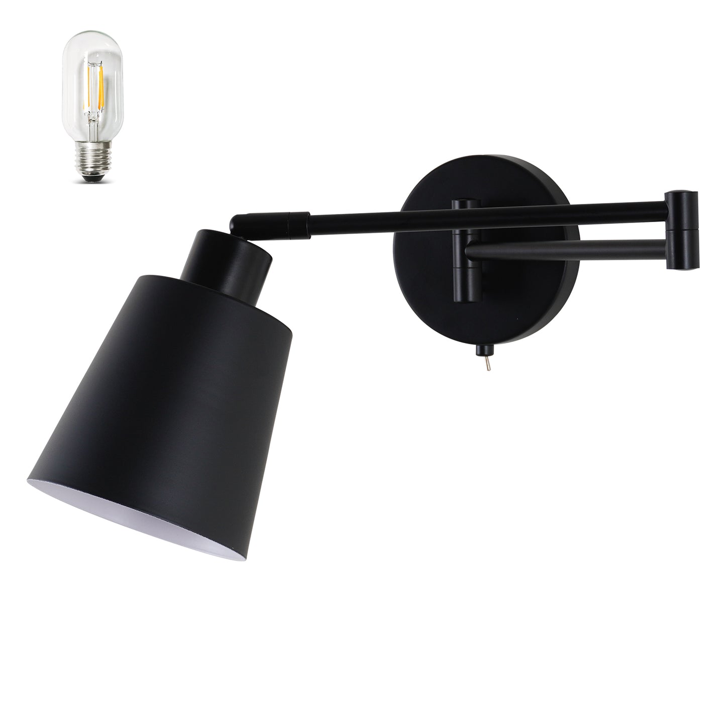 MantoLite Swivel Arm Wall Lamp with Switch Bedroom 4W Wall Light Black E27 Industrial Wall Lamp for Living Room Bedroom Hallway