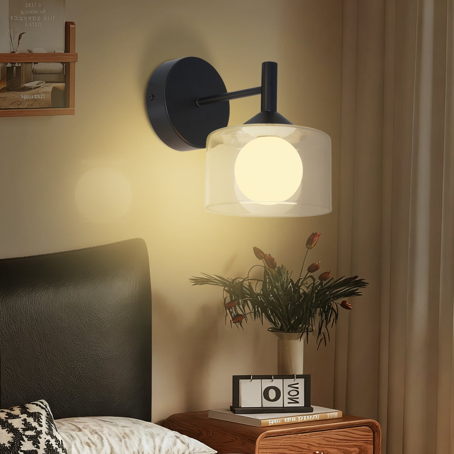 Vintage Wall Lamp Glass Wall Light Oval Glass Lampshade Hallway Wall Lamp  (4500K) IP44, Nightstand Lamp, For Living Room, Bedroom