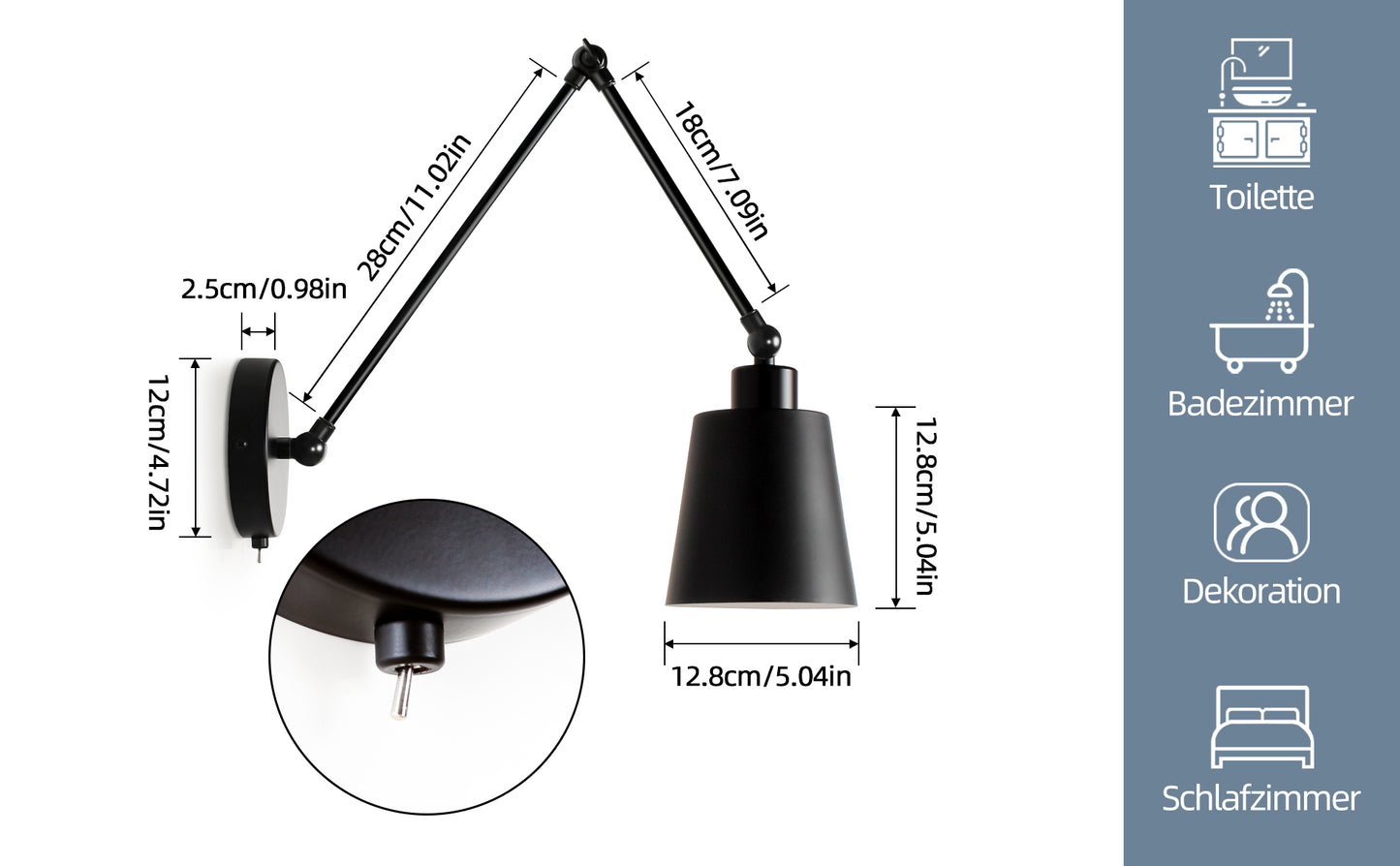 60 cm Bedside Lamp with Cone Lampshade