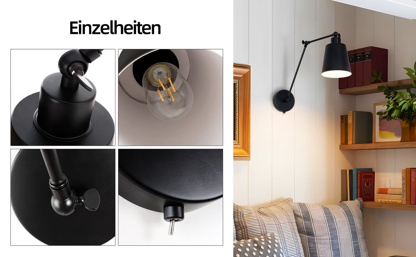 60 cm Bedside Lamp with Cone Lampshade