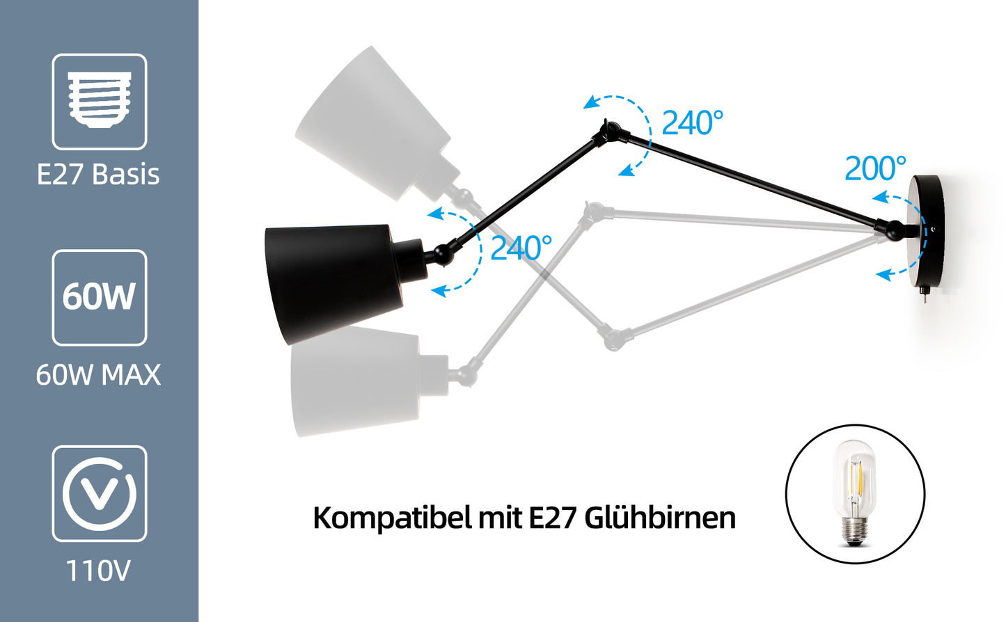 60 cm Bedside Lamp with Cone Lampshade