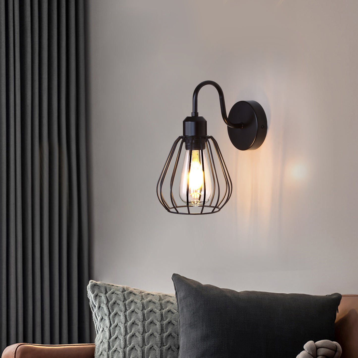 Edison Lamp Holder Black Cage Wall Lights  (Bulb Not Included)
